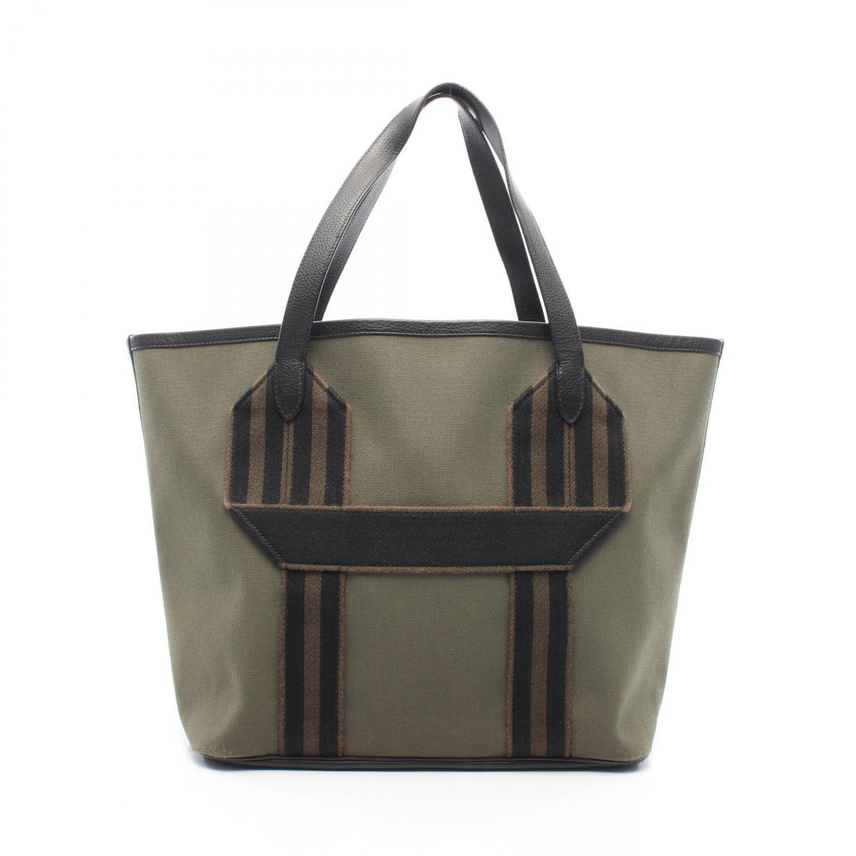 Hermes Black Brown Khaki Taurillon Clemence Leather Handbag Tote Bag (Pre-Owned)