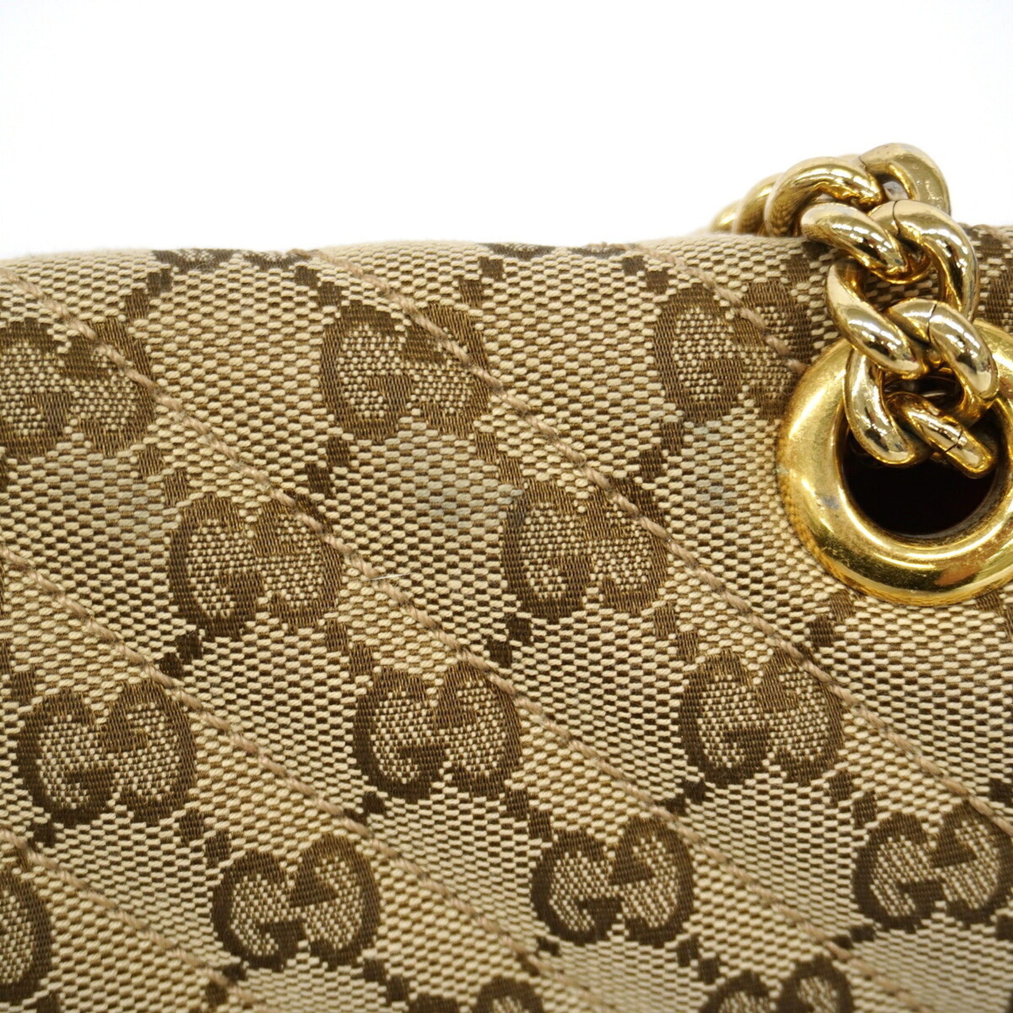 Gucci Beige Red Color Canvas Shoulder Bag (Pre-Owned)