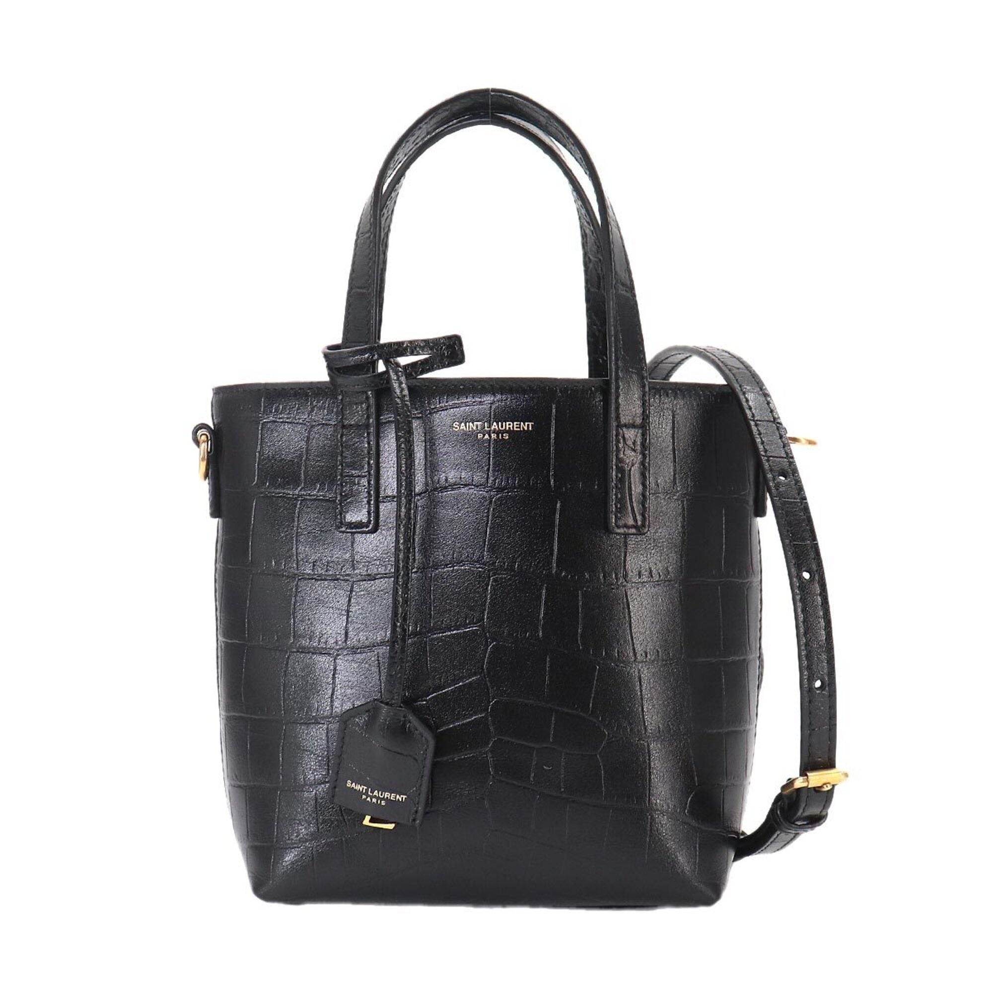 Saint Laurent Black Leather Handbag Tote Bag (Pre-Owned)