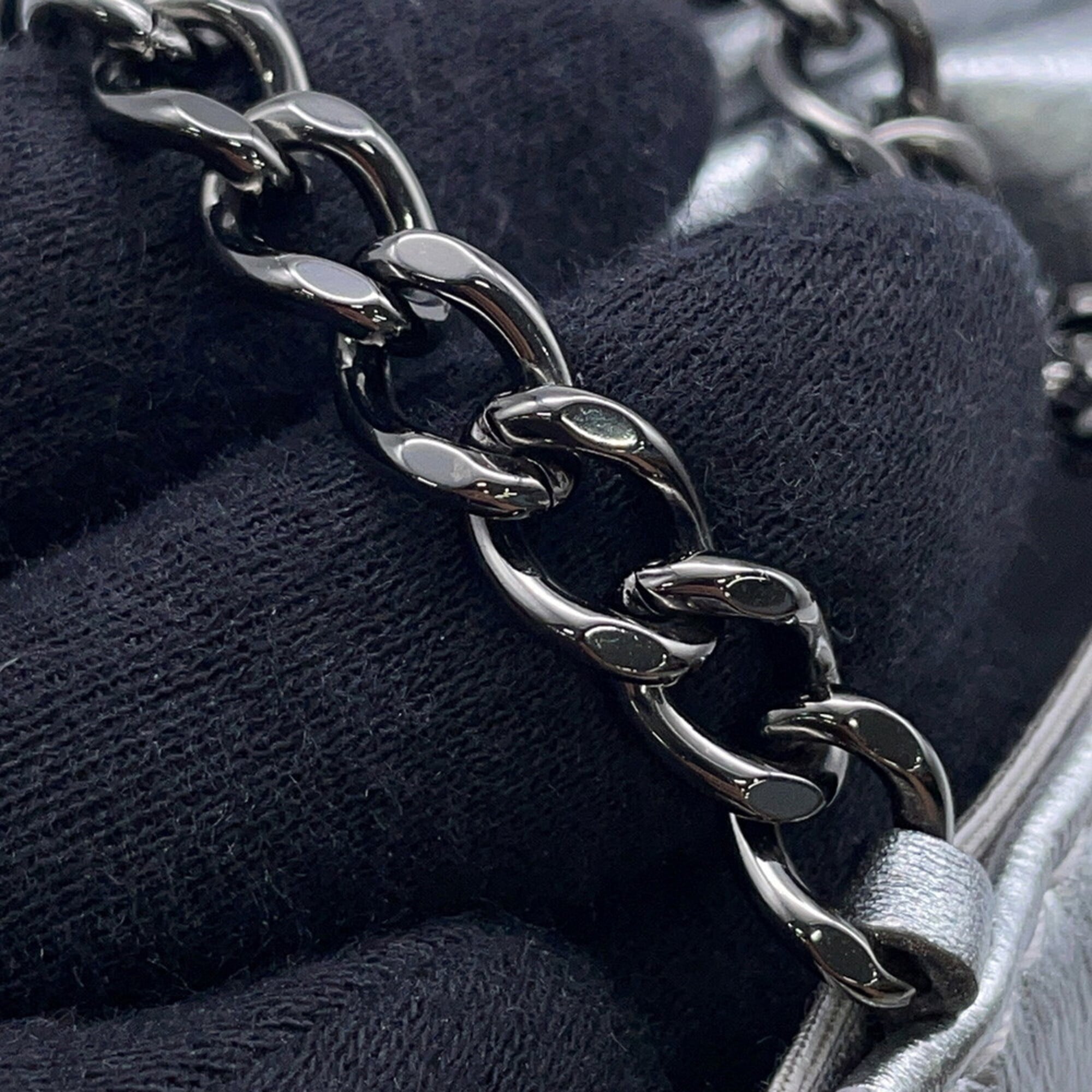Chanel Gabriel Silver Leather Handbag Shoulder Bag (Pre-Owned)