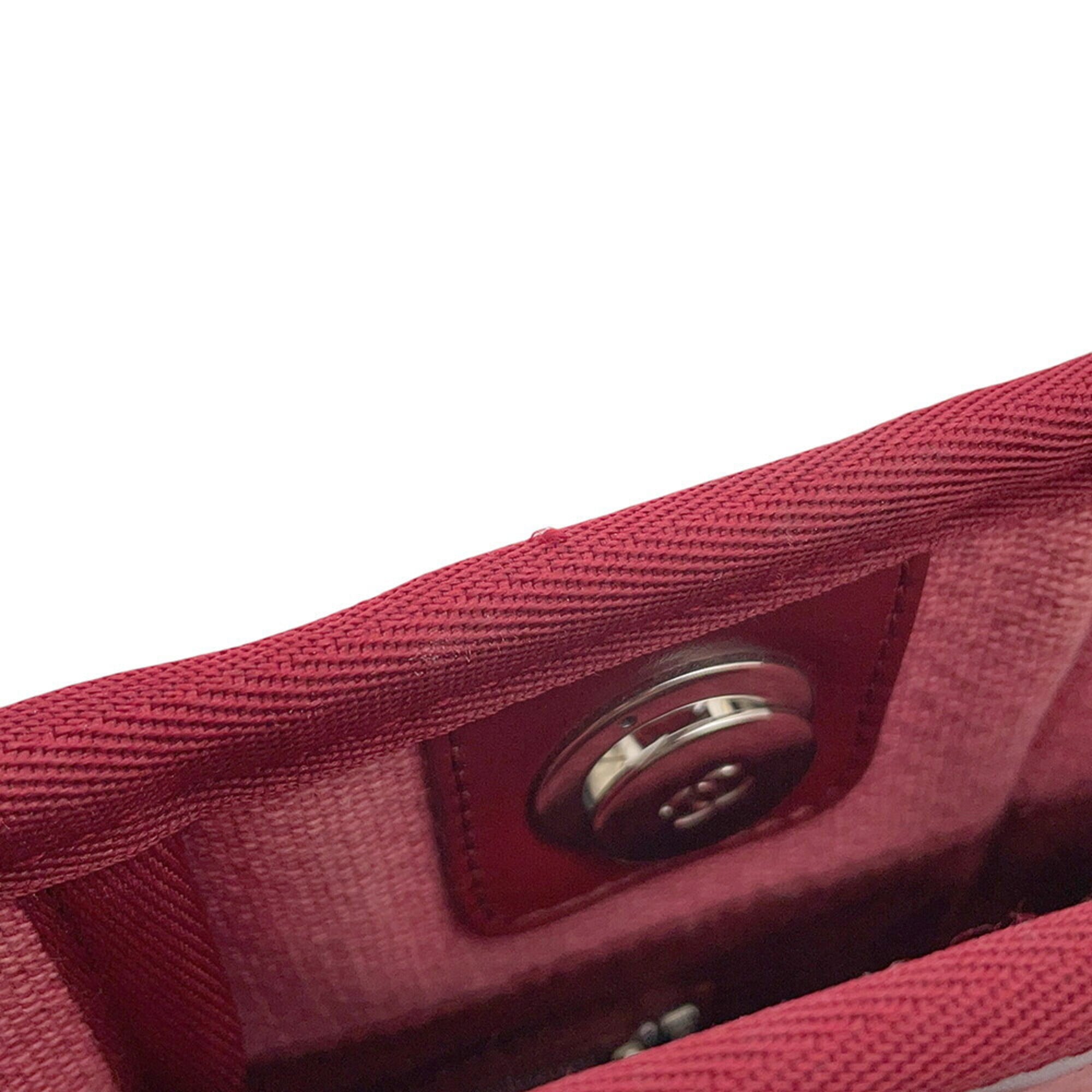 Chanel Pink Red Canvas Leather Handbag Tote Bag (Pre-Owned)