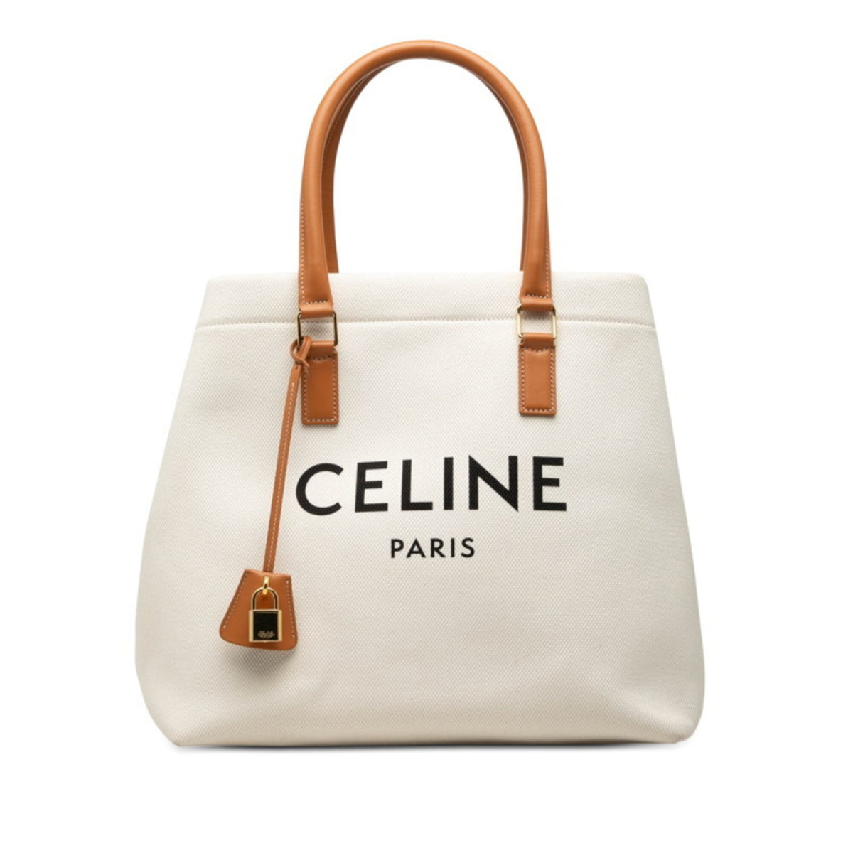 Celine Brown White Canvas Leather Tote Bag (Pre-Owned)