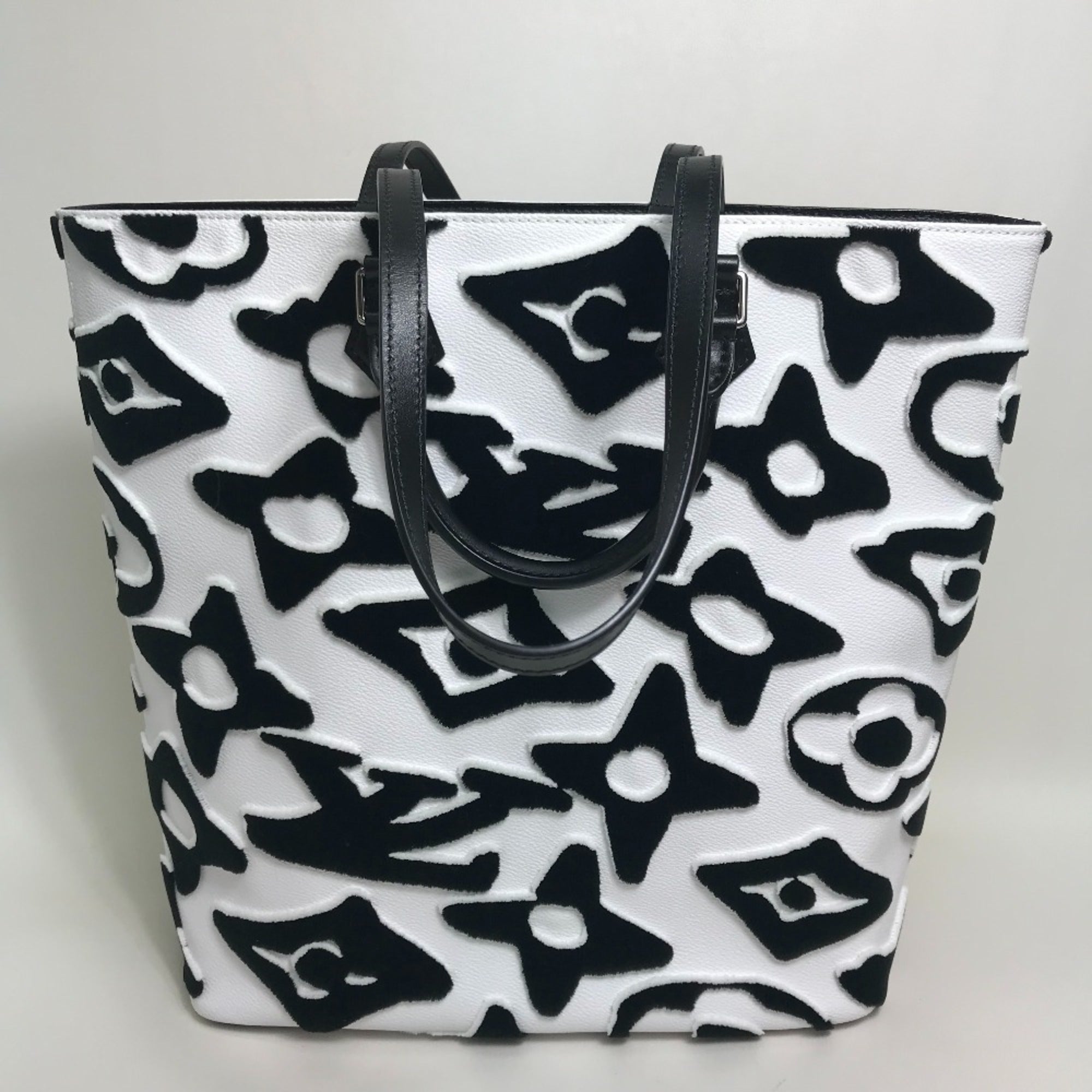 Louis Vuitton Black White Coated Canvas Handbag Tote Bag (Pre-Owned)