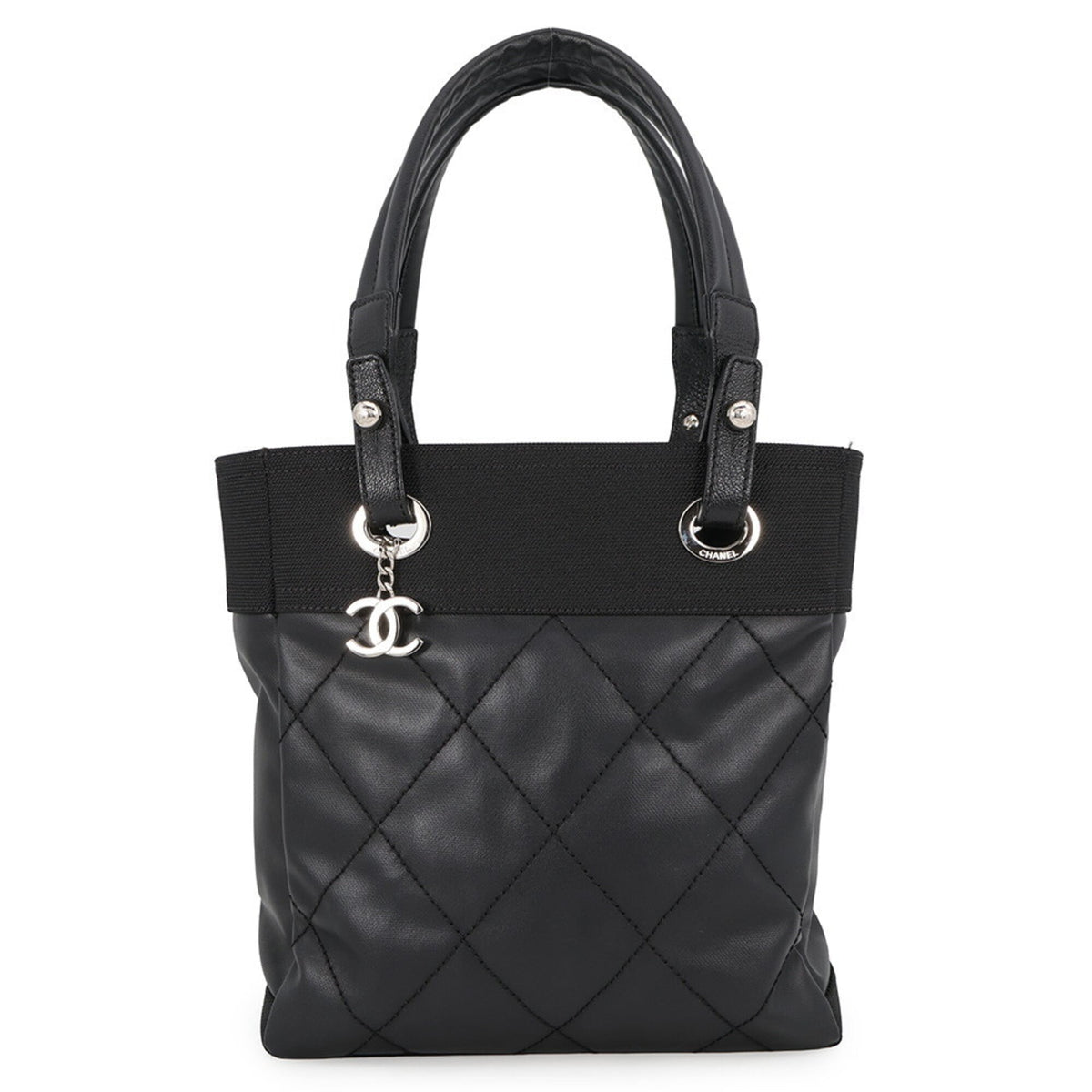 Chanel Matelasse Black Pvc Leather Handbag Tote Bag (Pre-Owned)