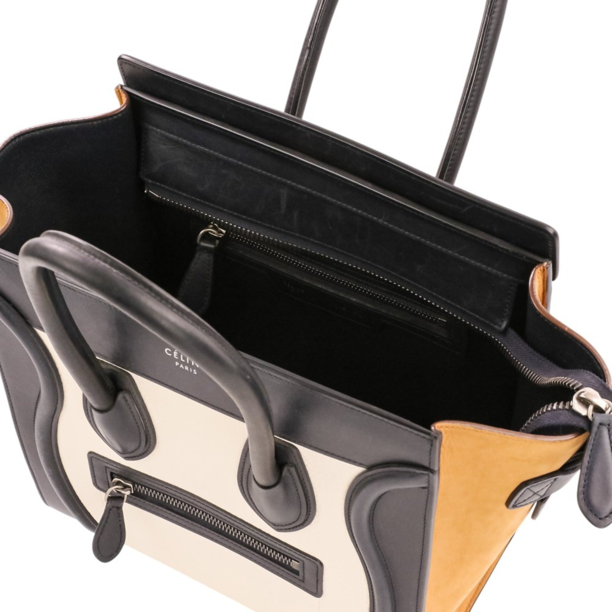 Celine Beige Black White Leather Handbag Tote Bag (Pre-Owned)