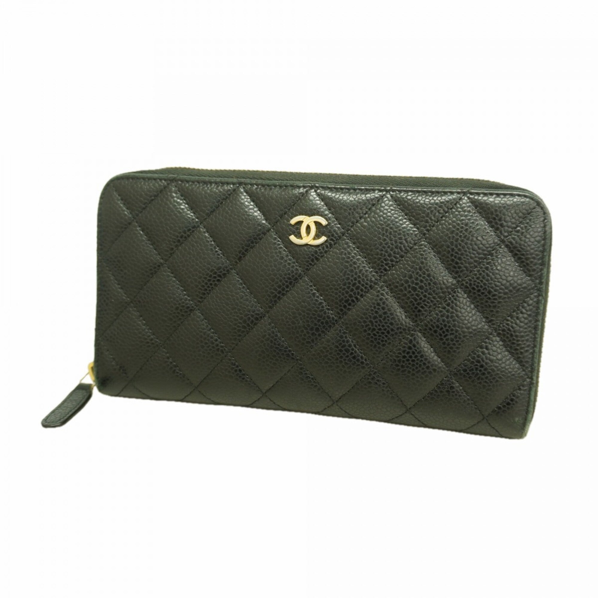 Chanel Black Grained Calfskin Long Wallet (Bi-Fold) (Pre-Owned)
