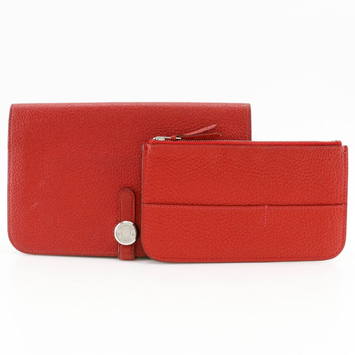 Hermes Dogon Red Color Taurillon Clemence Leather Long Wallet (Bi-Fold) (Pre-Owned)