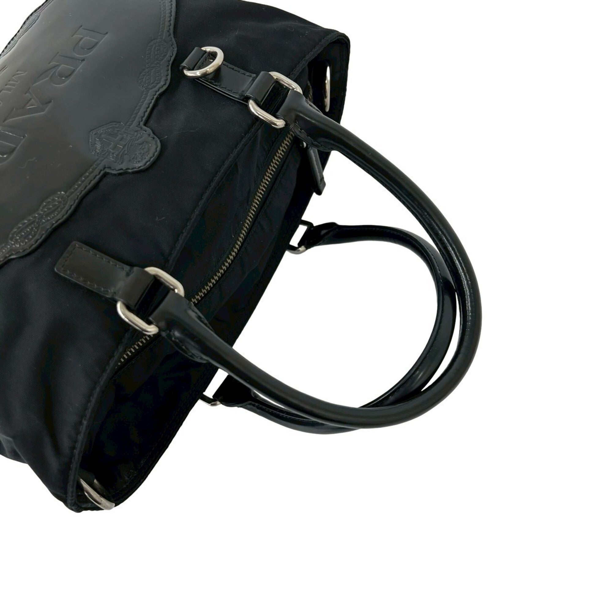 Prada Black Nylon Leather Handbag Shoulder Bag Tote Bag (Pre-Owned)