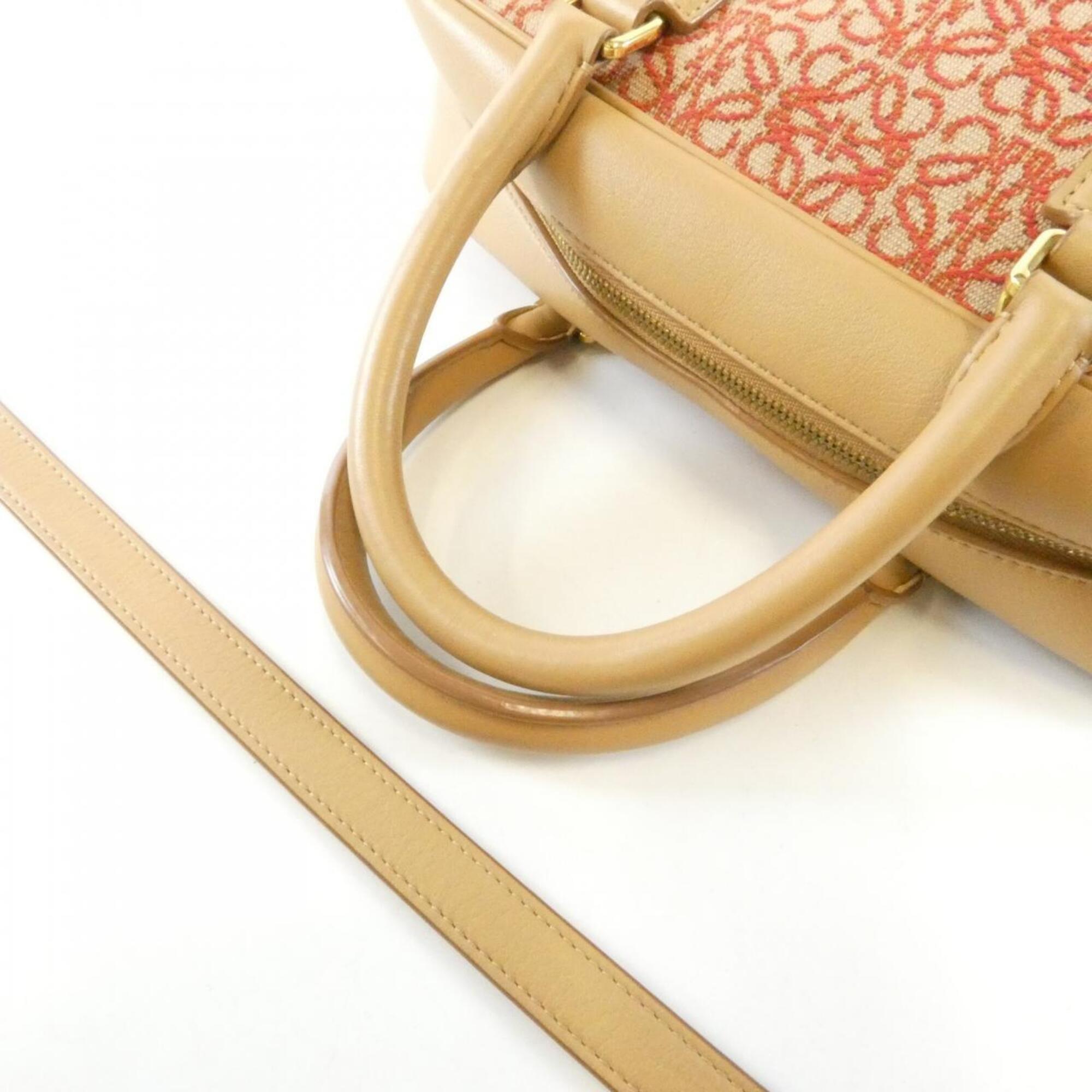 Loewe Red Color Canvas Leather Handbag (Pre-Owned)