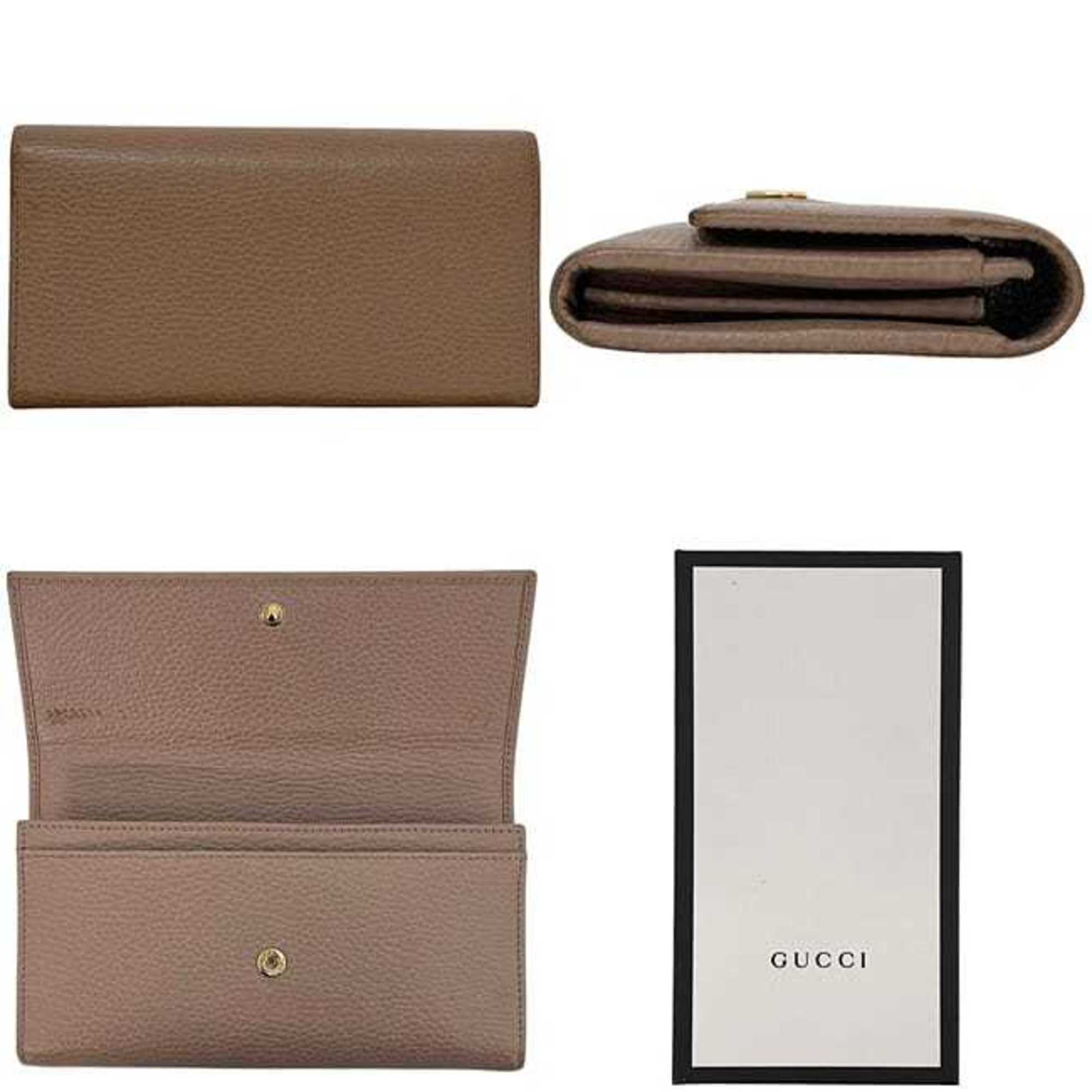 Gucci Pink Beige Leather Long Wallet (Bi-Fold) (Pre-Owned)