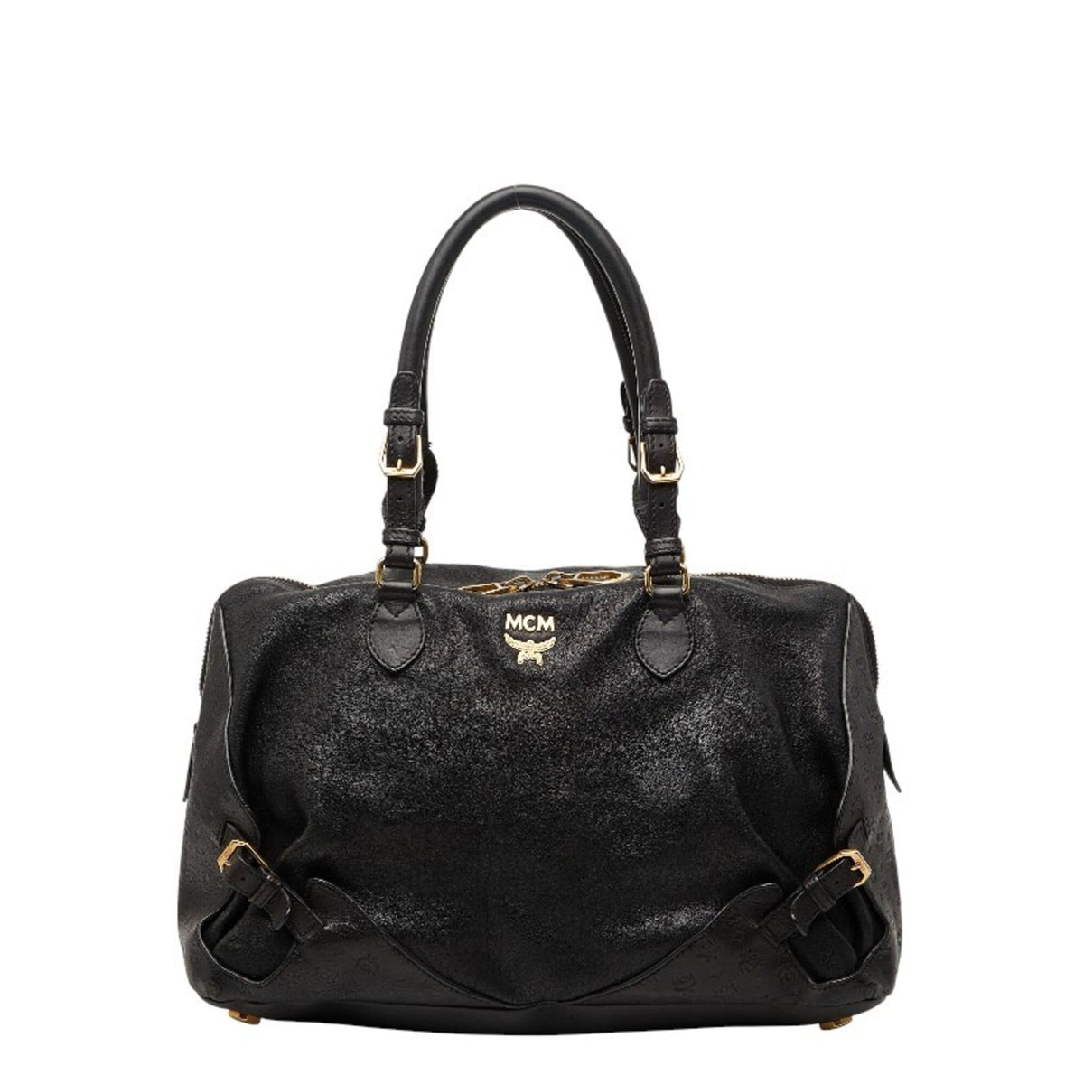 Mcm Visetos Black Leather Handbag Shoulder Bag (Pre-Owned)