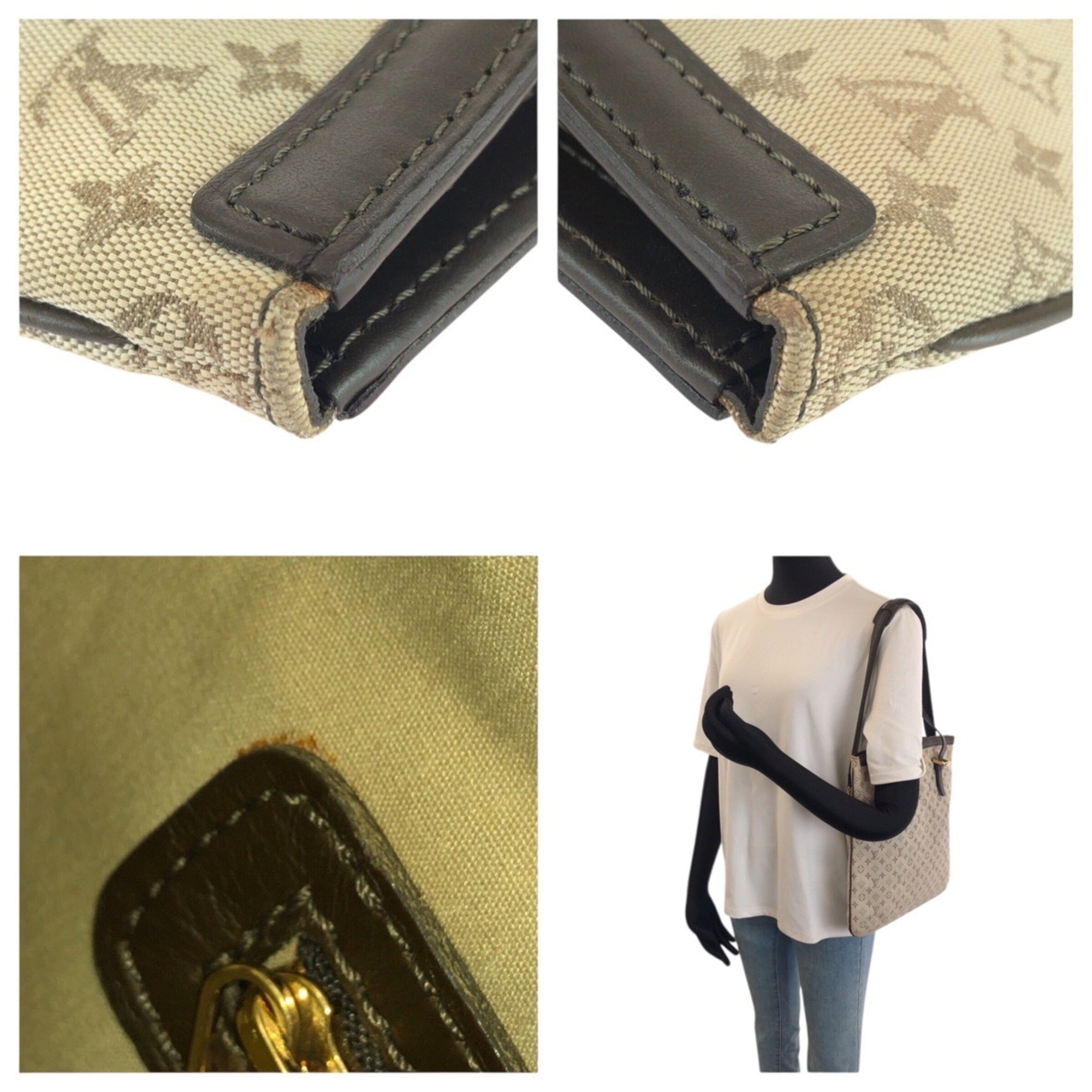 Louis Vuitton Khaki Canvas Leather Shoulder Bag Tote Bag (Pre-Owned)