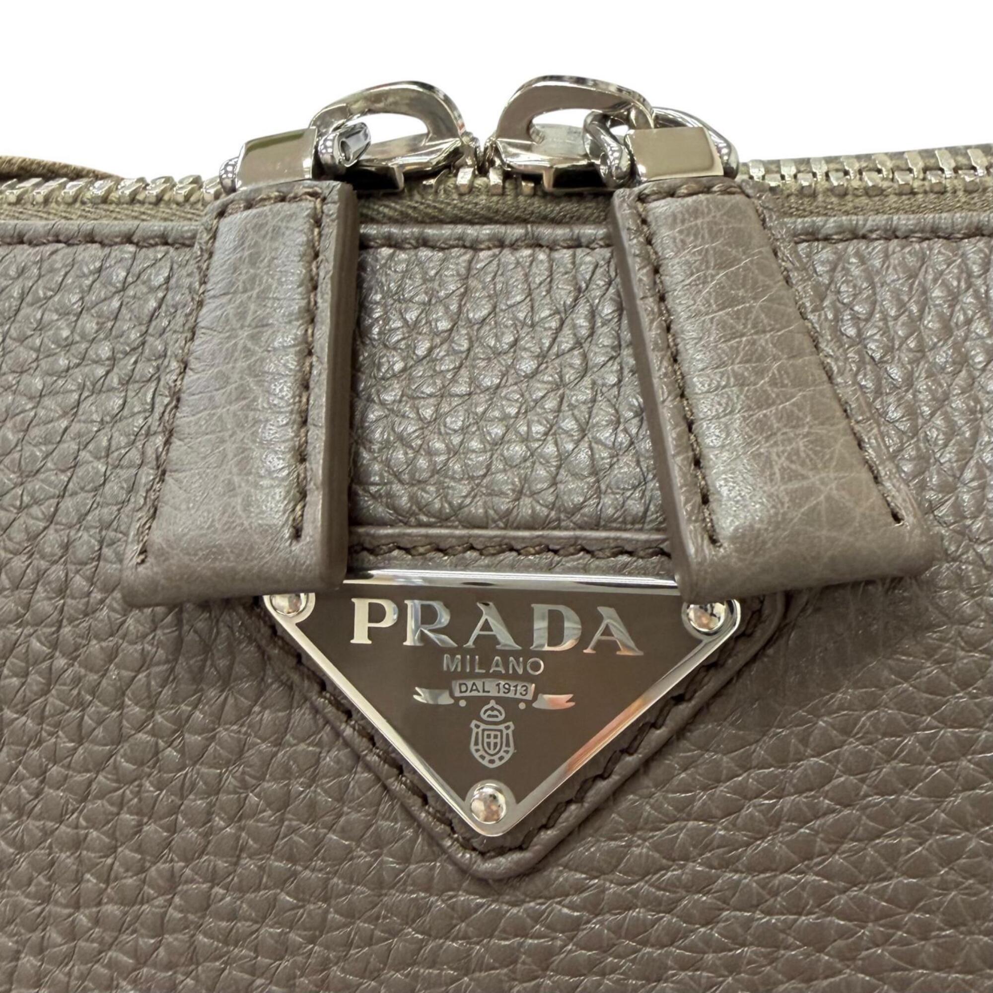 Prada Grayish Leather Shoulder Bag (Pre-Owned)
