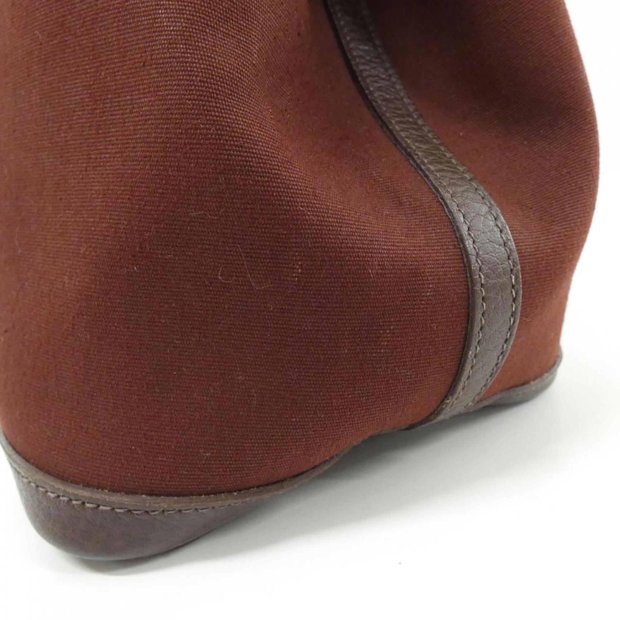 Hermes Brown Havane Toile Officier Buffle Skipper Leather Handbag (Pre-Owned)
