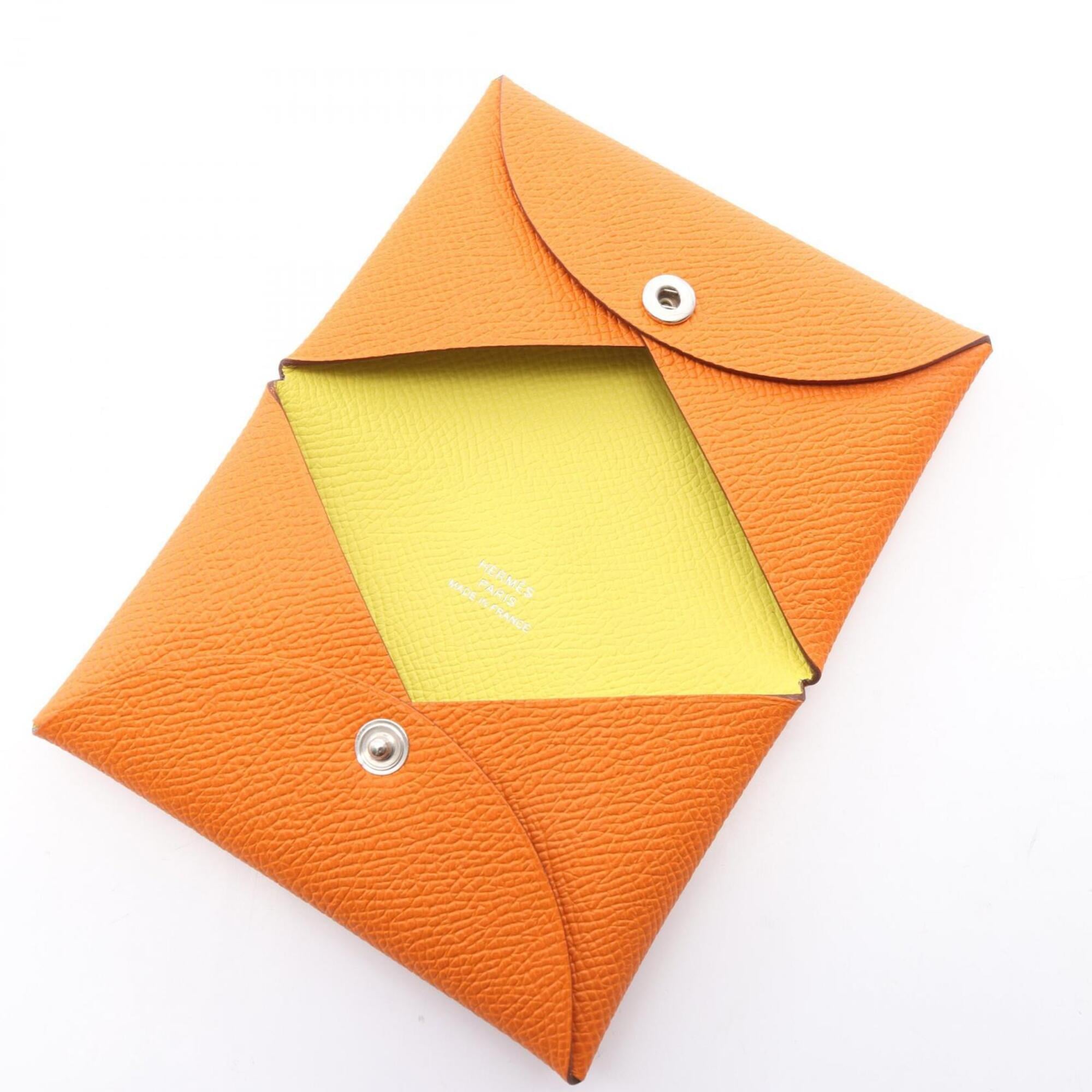 Hermes Lime Orange Epsom Leather Coin Purse/Coin Case (Pre-Owned)