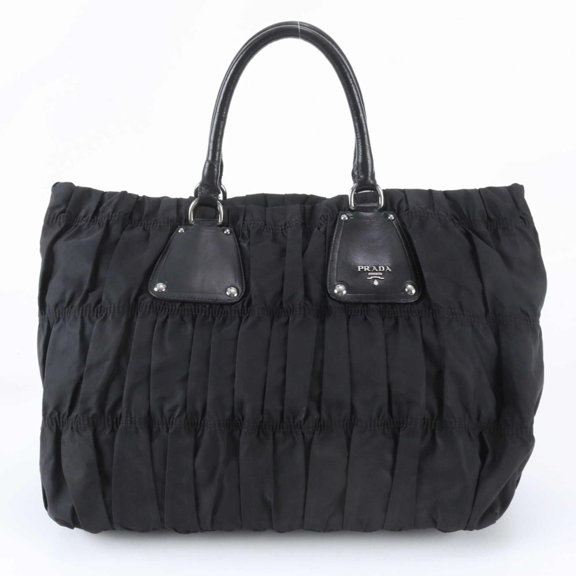 Prada Black Nylon Leather Handbag Tote Bag (Pre-Owned)
