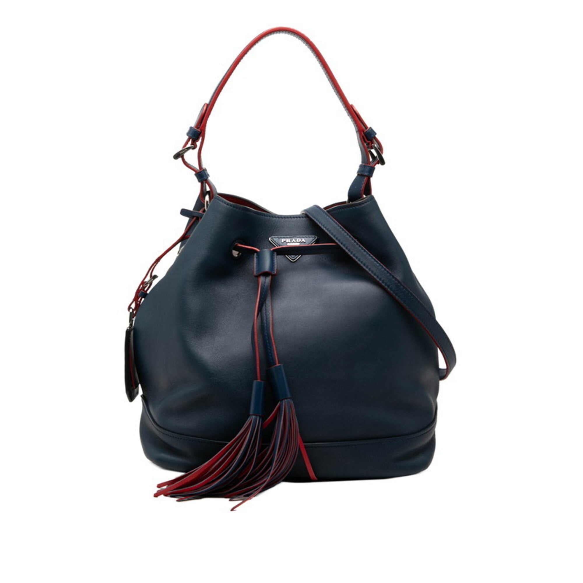 Prada Navy Red Color Leather Handbag Shoulder Bag (Pre-Owned)