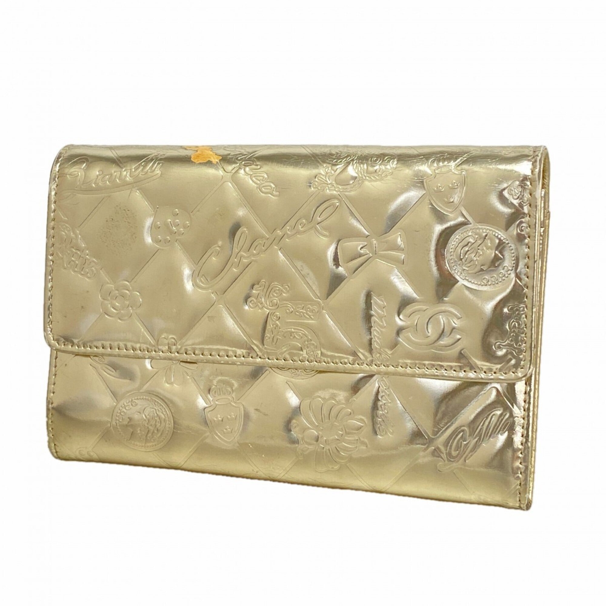 Chanel Champagne Gold Patent Leather Wallet (Bi-Fold) (Pre-Owned)
