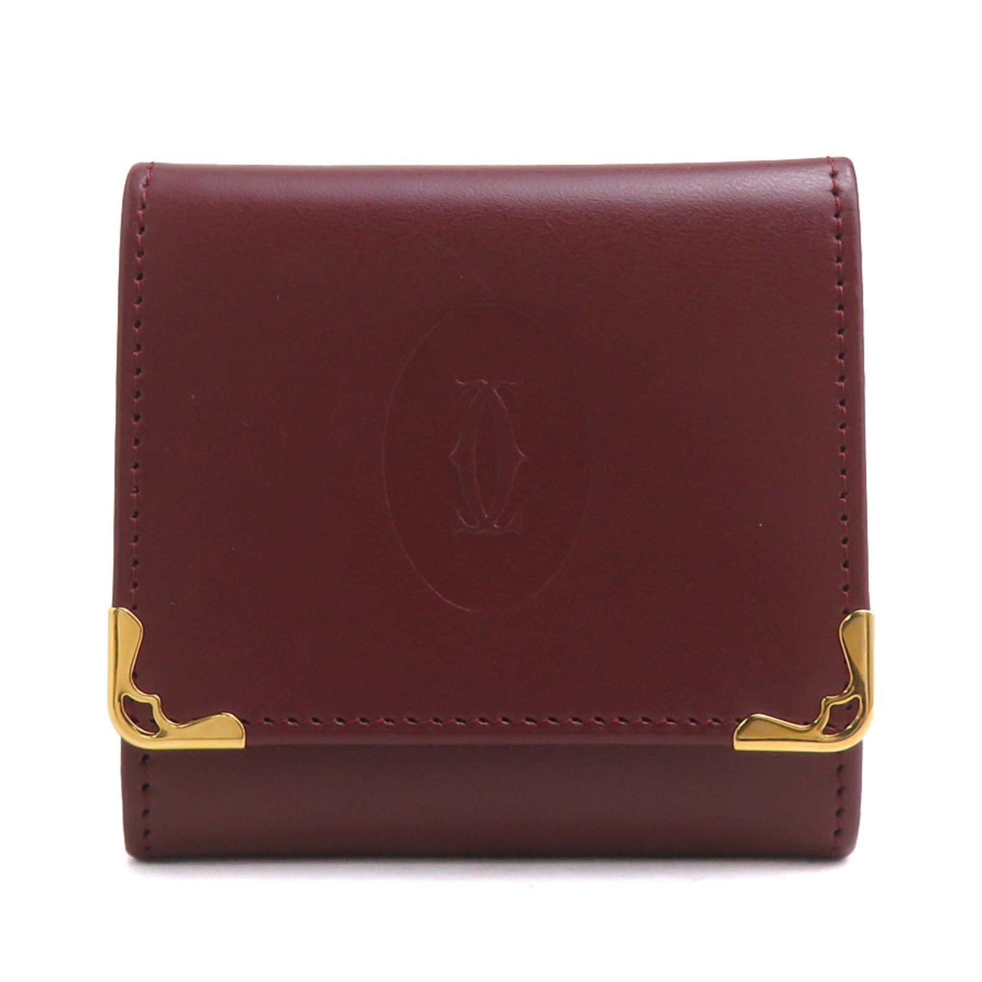 Cartier Bordeaux Leather Coin Purse/Coin Case (Pre-Owned)