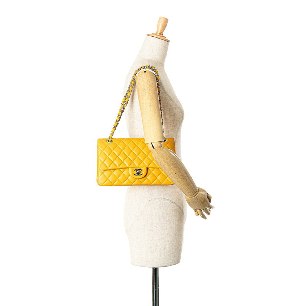 Chanel Silver Yellow Leather Shoulder Bag (Pre-Owned)