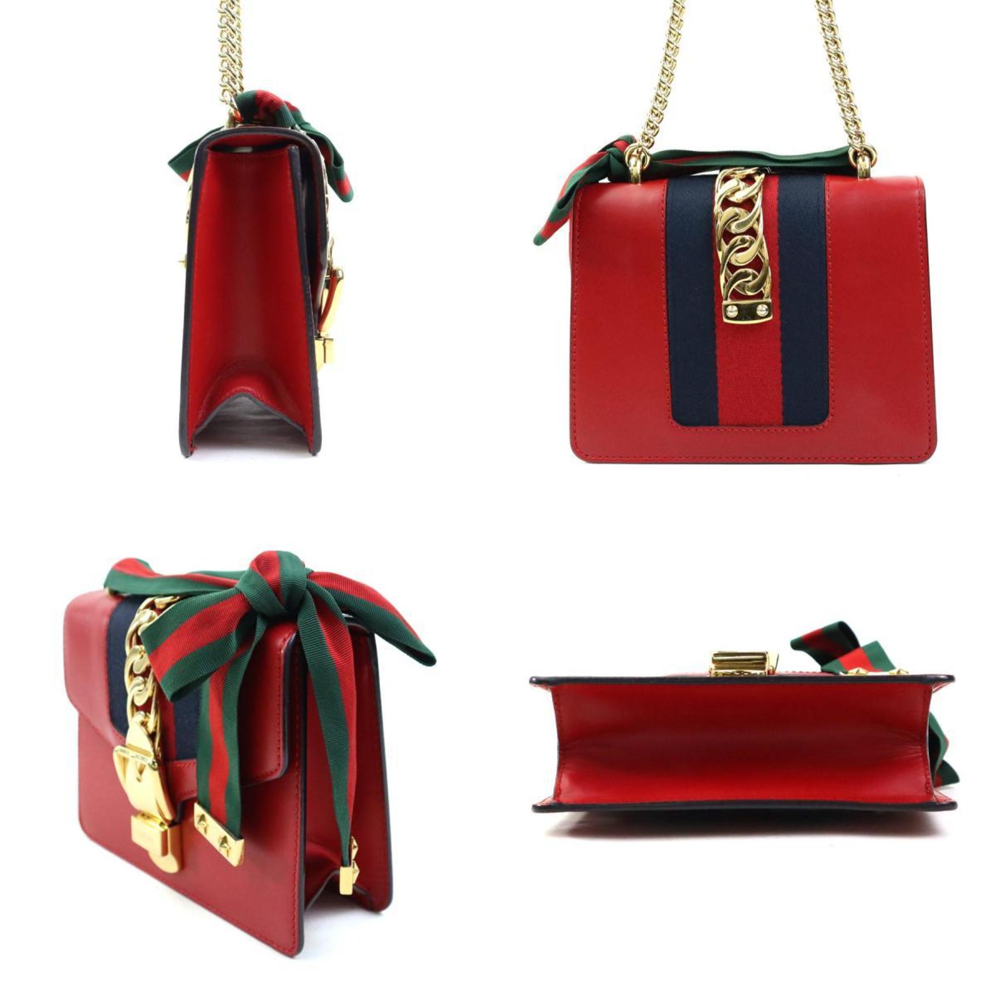Gucci Red Color Leather Shoulder Bag (Pre-Owned)