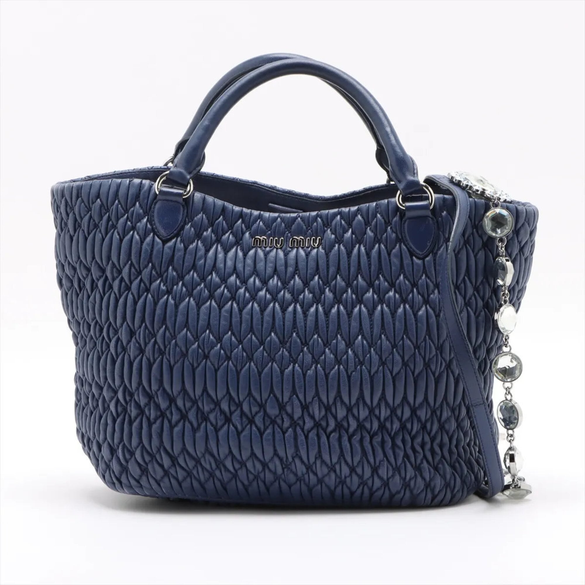 Miu Miu Matelasse Navy Leather Shoulder Bag (Pre-Owned)