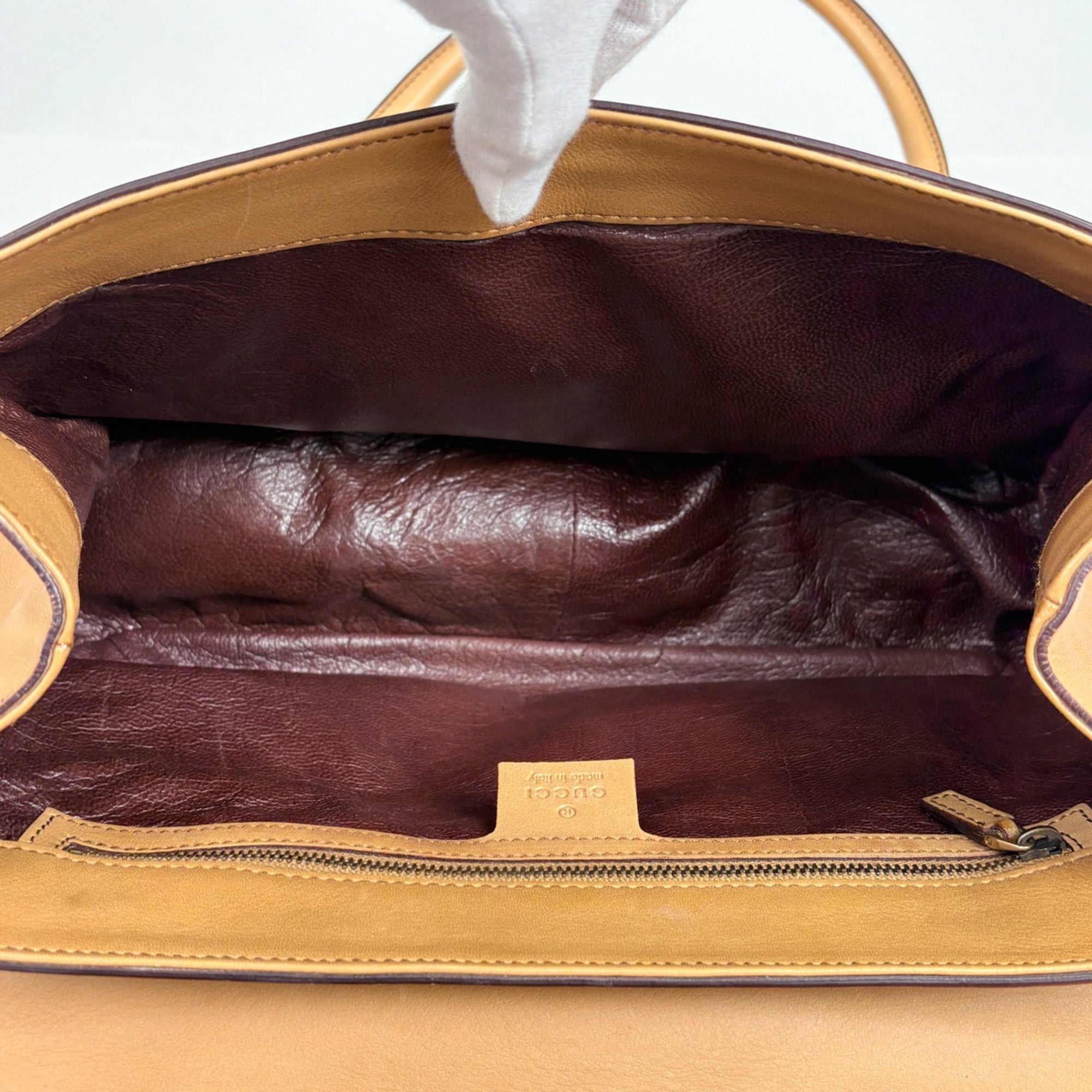 Gucci Beige Brown Leather Handbag (Pre-Owned)