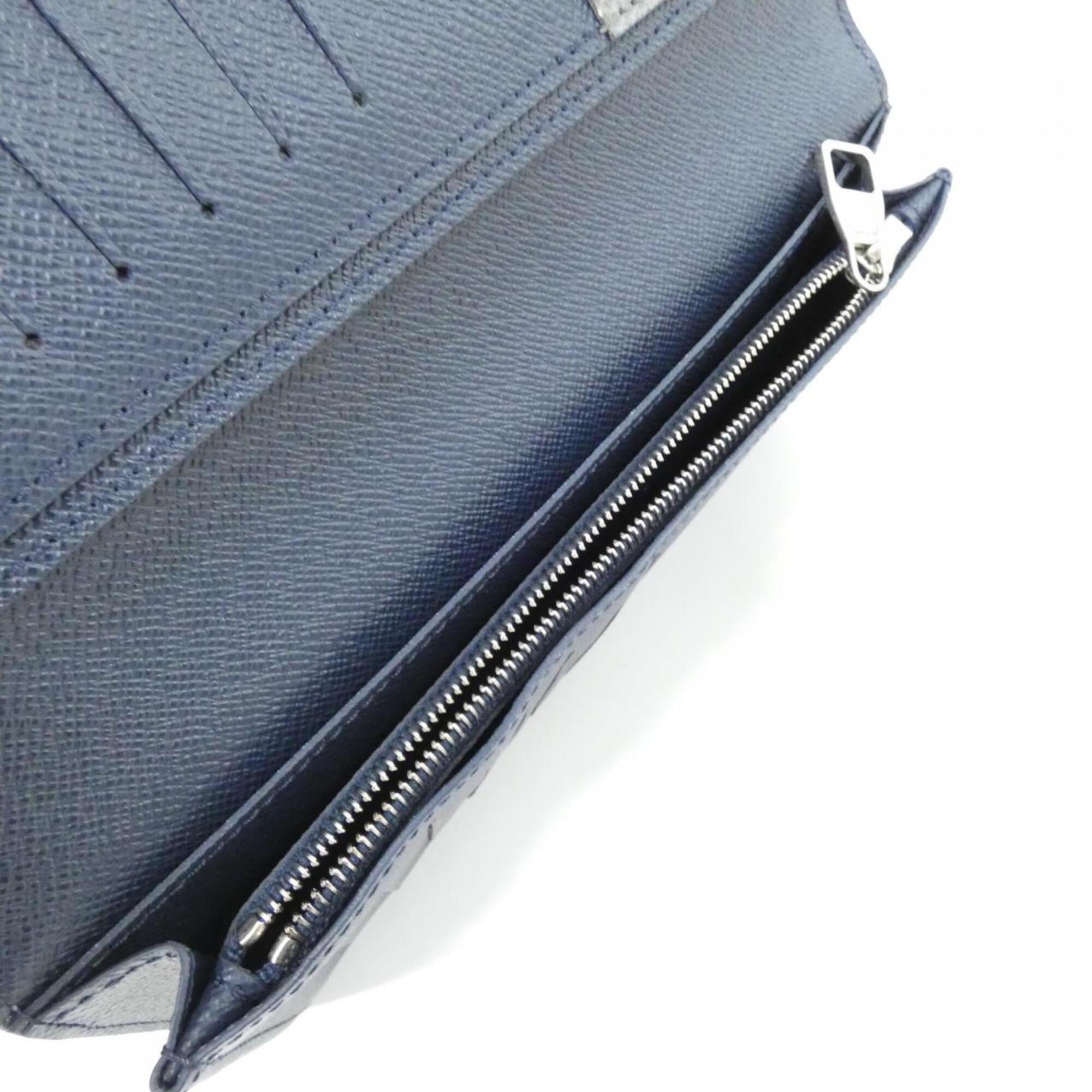Louis Vuitton Gray Navy Leather Long Wallet (Bi-Fold) (Pre-Owned)
