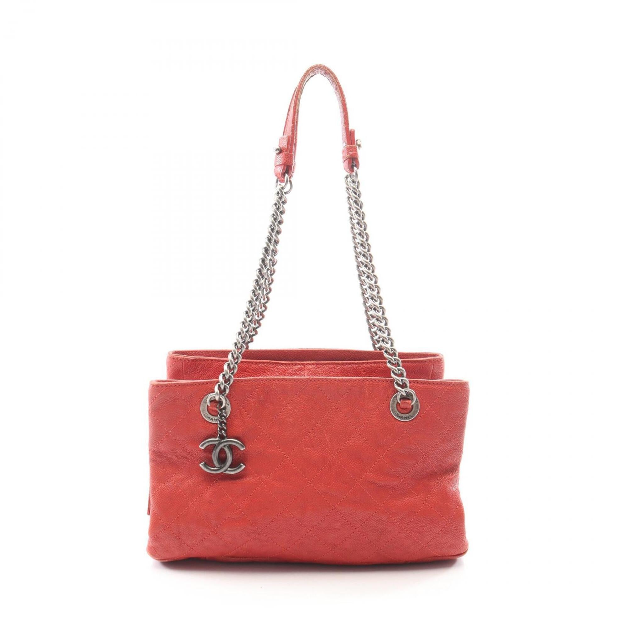 Chanel Red Color Grained Calfskin Handbag Tote Bag (Pre-Owned)