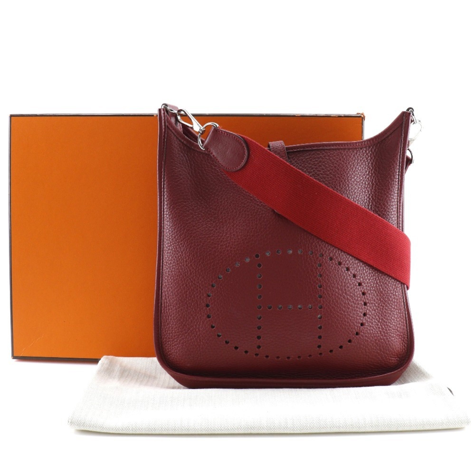 Hermes Red Color Taurillon Clemence Leather Shoulder Bag (Pre-Owned)