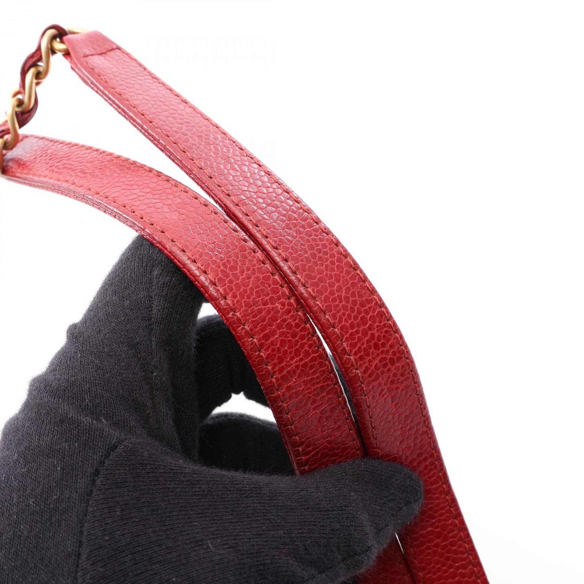 Chanel Red Color Grained Calfskin Handbag Tote Bag (Pre-Owned)