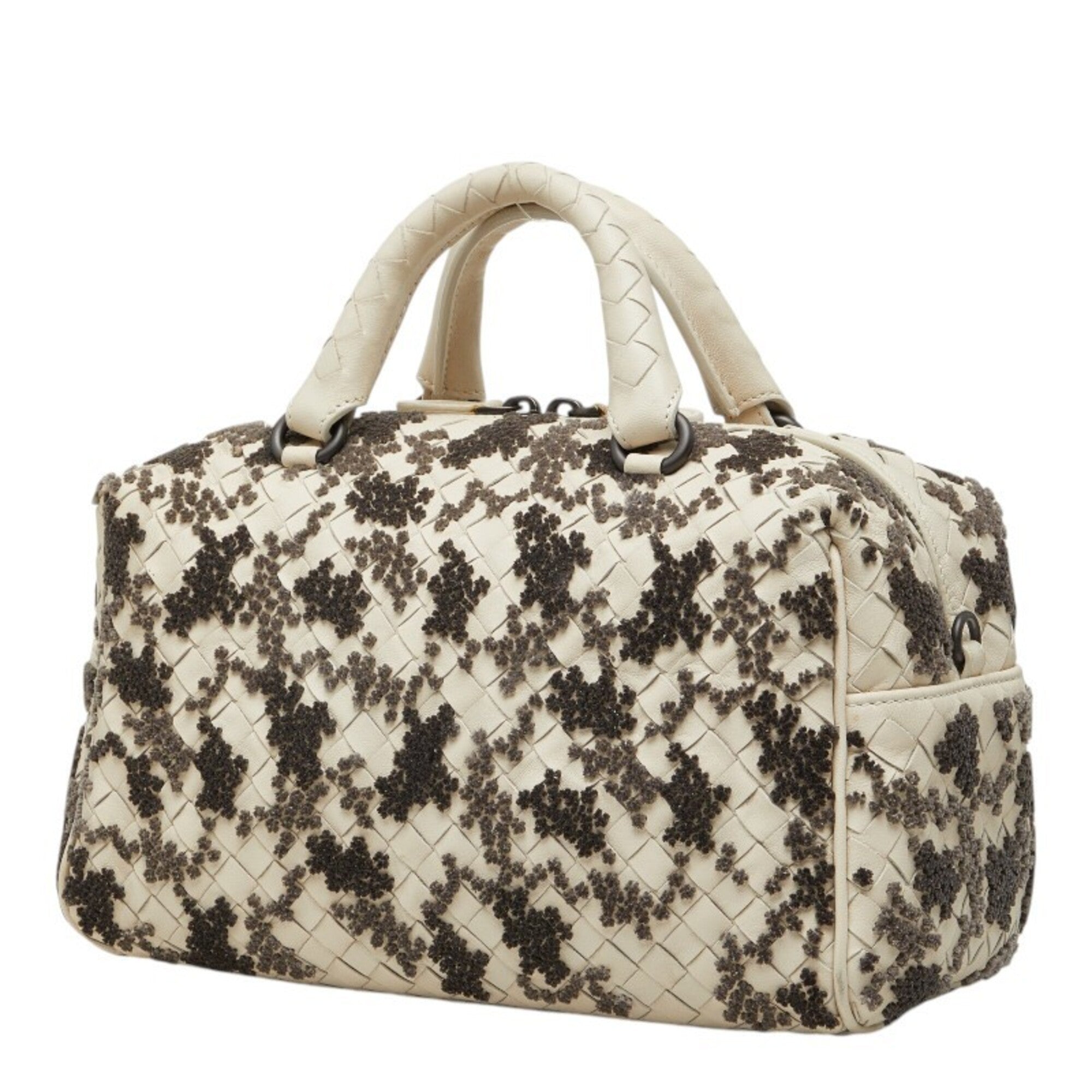 Bottega Veneta Gray White Leather Handbag Shoulder Bag (Pre-Owned)
