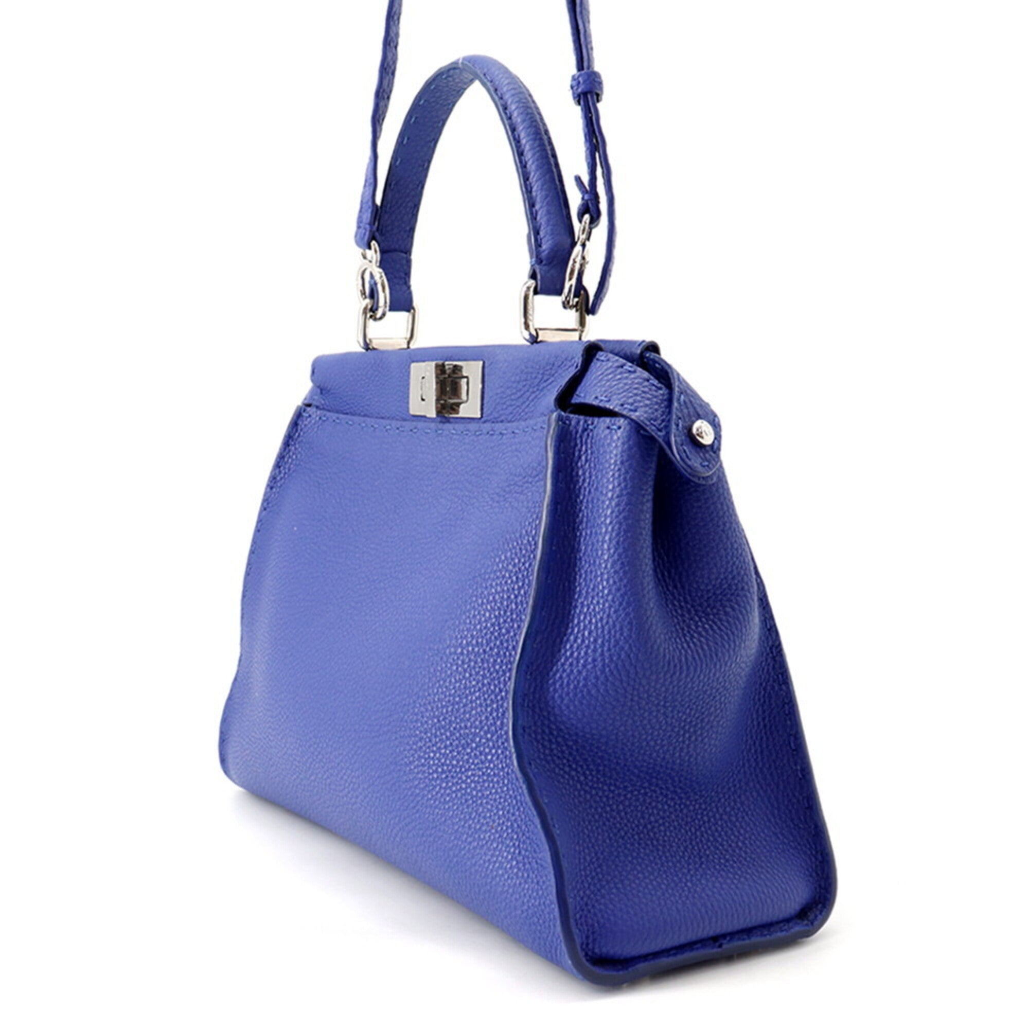 Fendi Blue Leather Handbag Shoulder Bag (Pre-Owned)