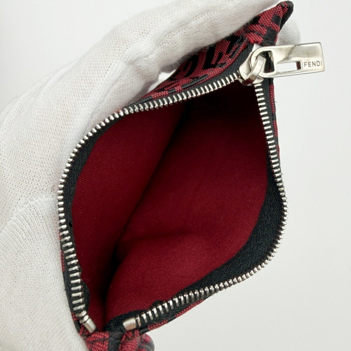 Fendi Black Red Color Canvas Leather Tote Bag (Pre-Owned)