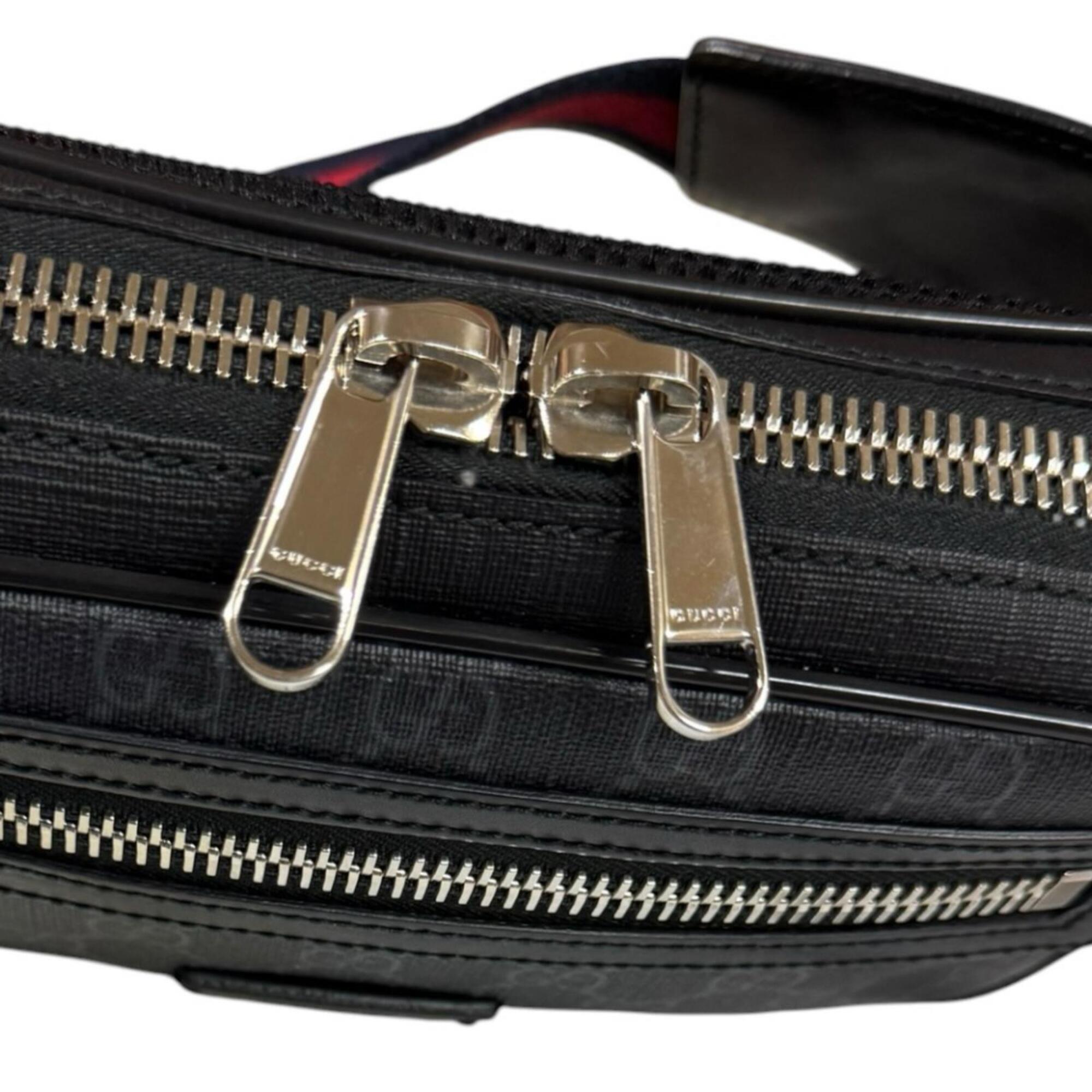 Gucci Sherry Line Black Gray Gg Supreme Leather Fanny Pack Sling Bag (Pre-Owned)