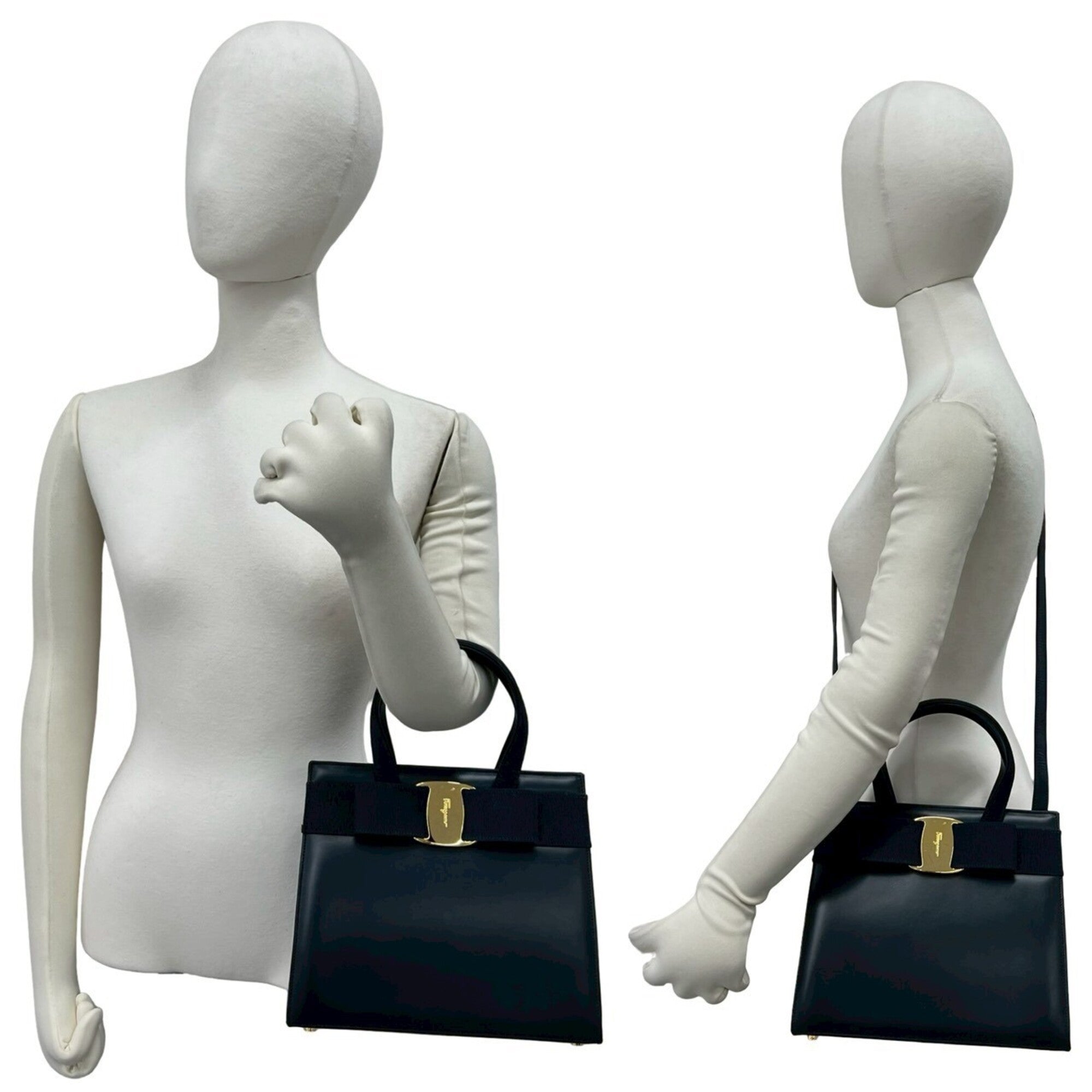 Salvatore Ferragamo Black Leather Handbag Shoulder Bag (Pre-Owned)