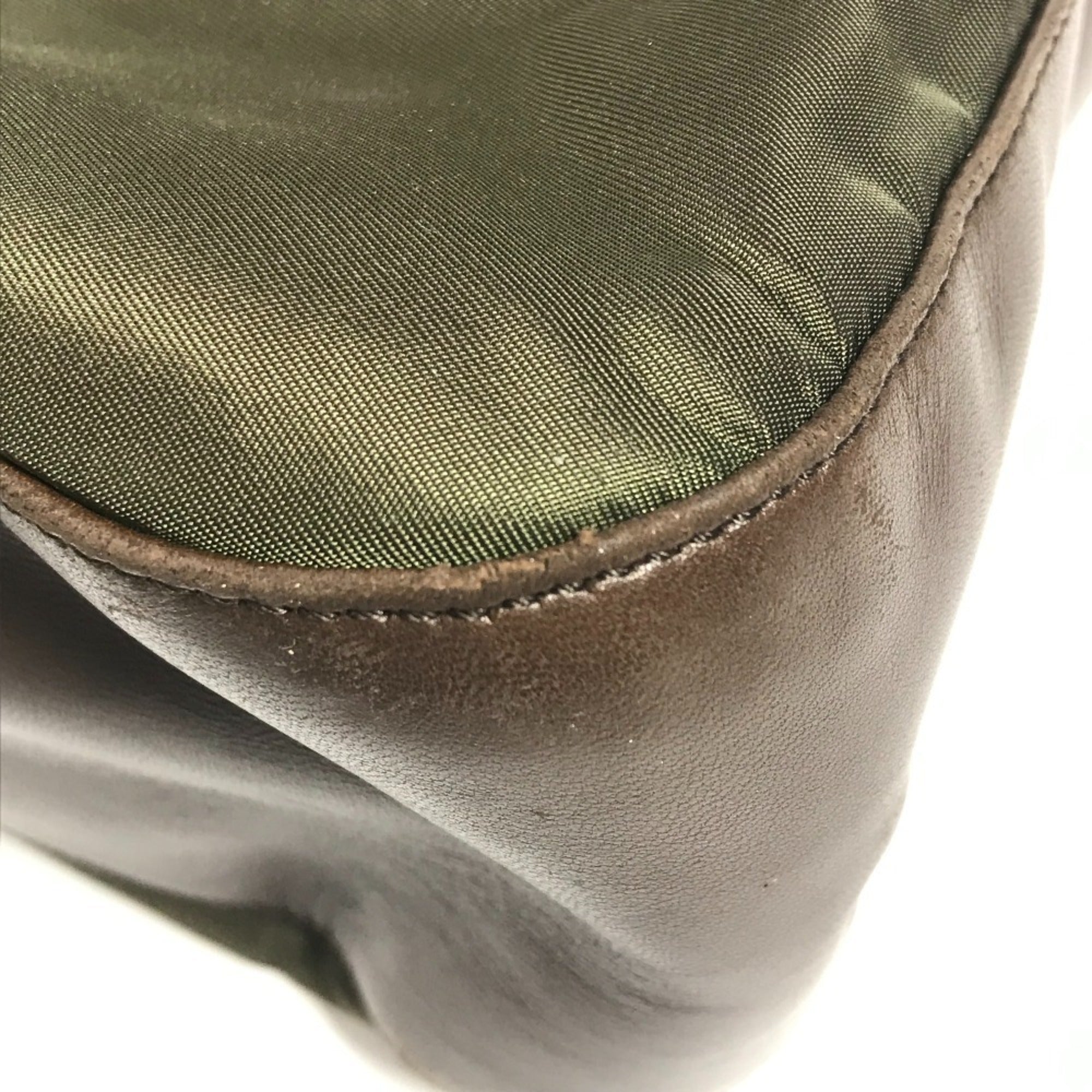 Prada Brown Khaki Leather Nylon Shoulder Bag Tote Bag (Pre-Owned)