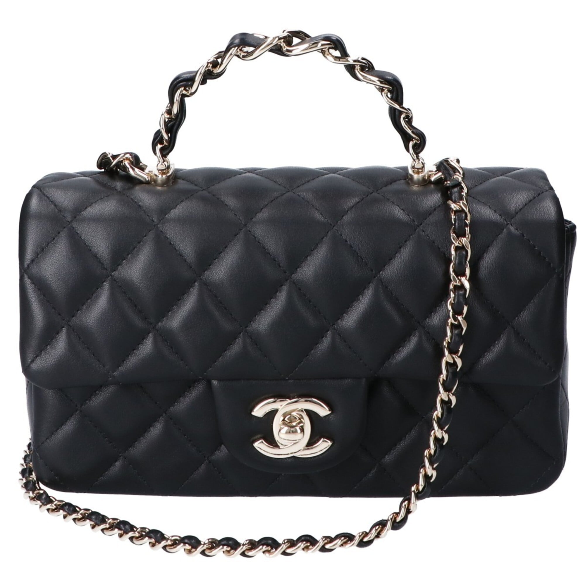 Chanel Black Leather Handbag Shoulder Bag (Pre-Owned)