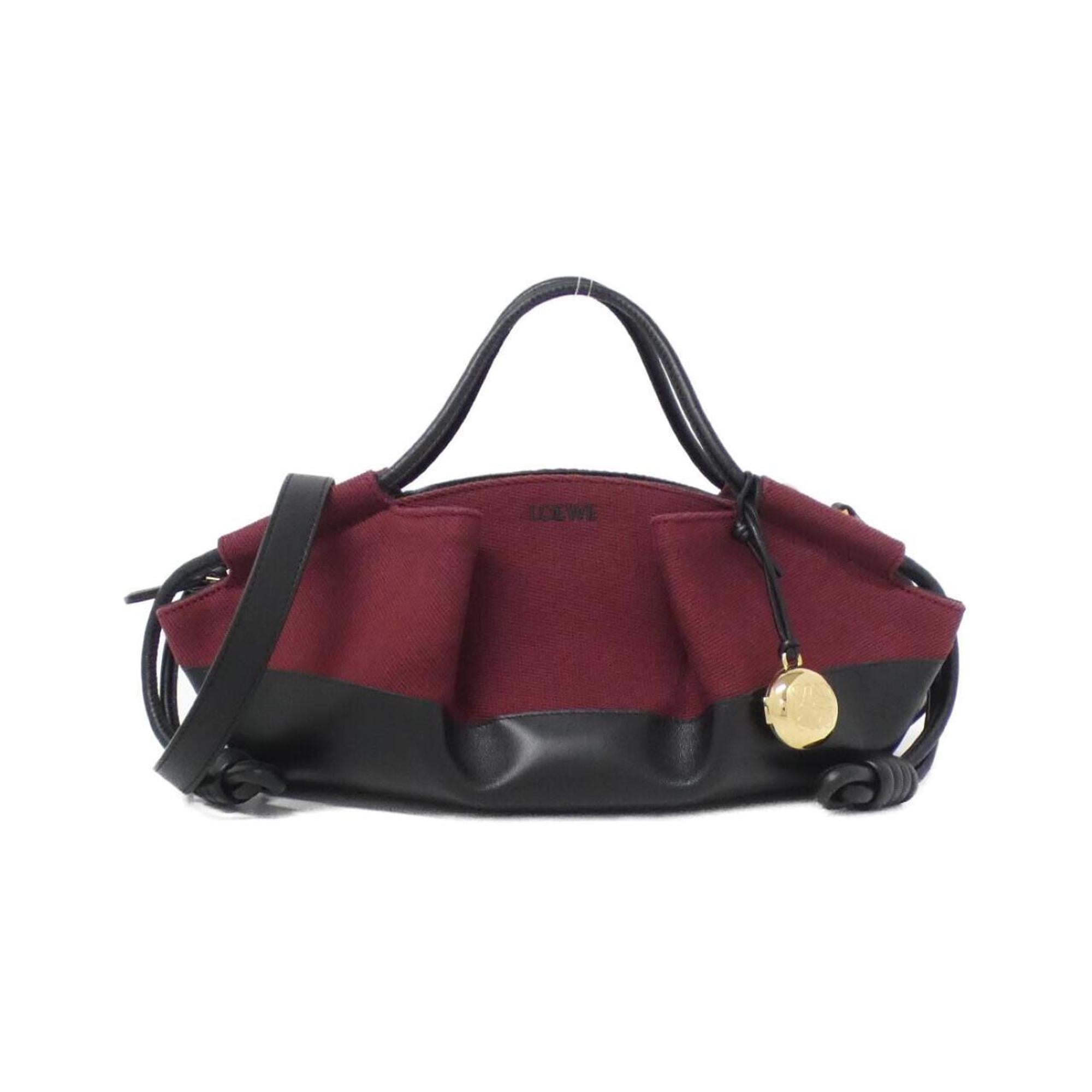 Loewe Black Burgundy Canvas Leather Handbag (Pre-Owned)