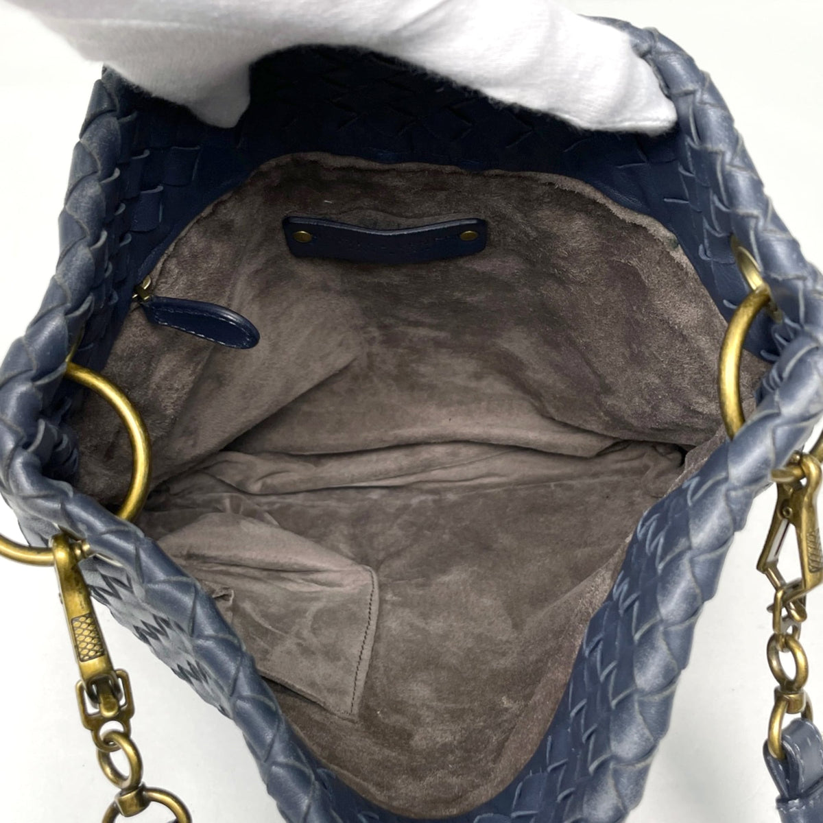 Bottega Veneta Intrecciato Navy Leather Shoulder Bag (Pre-Owned)