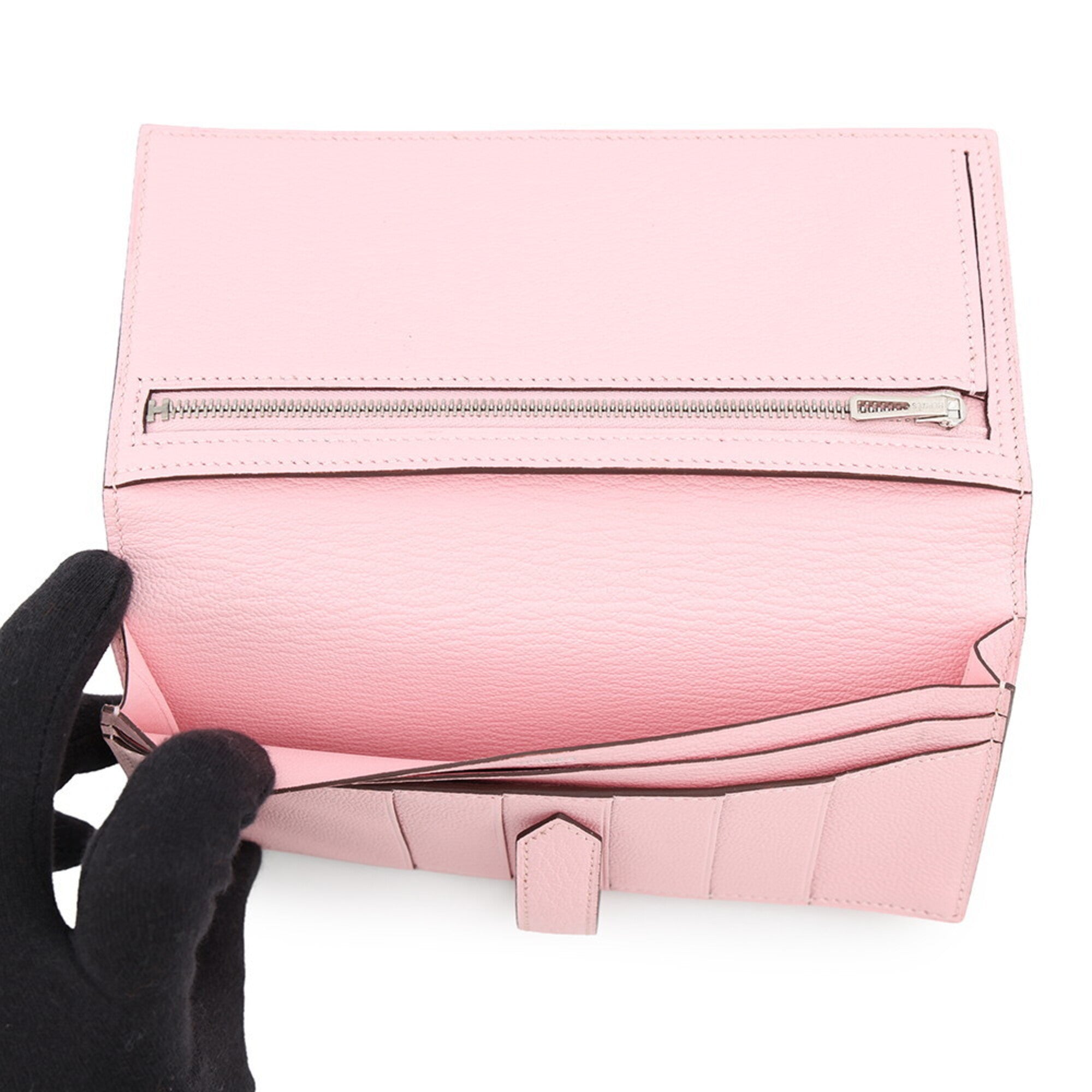 Hermes Rose Sakura Chevre Myzore Leather Long Wallet (Bi-Fold) (Pre-Owned)