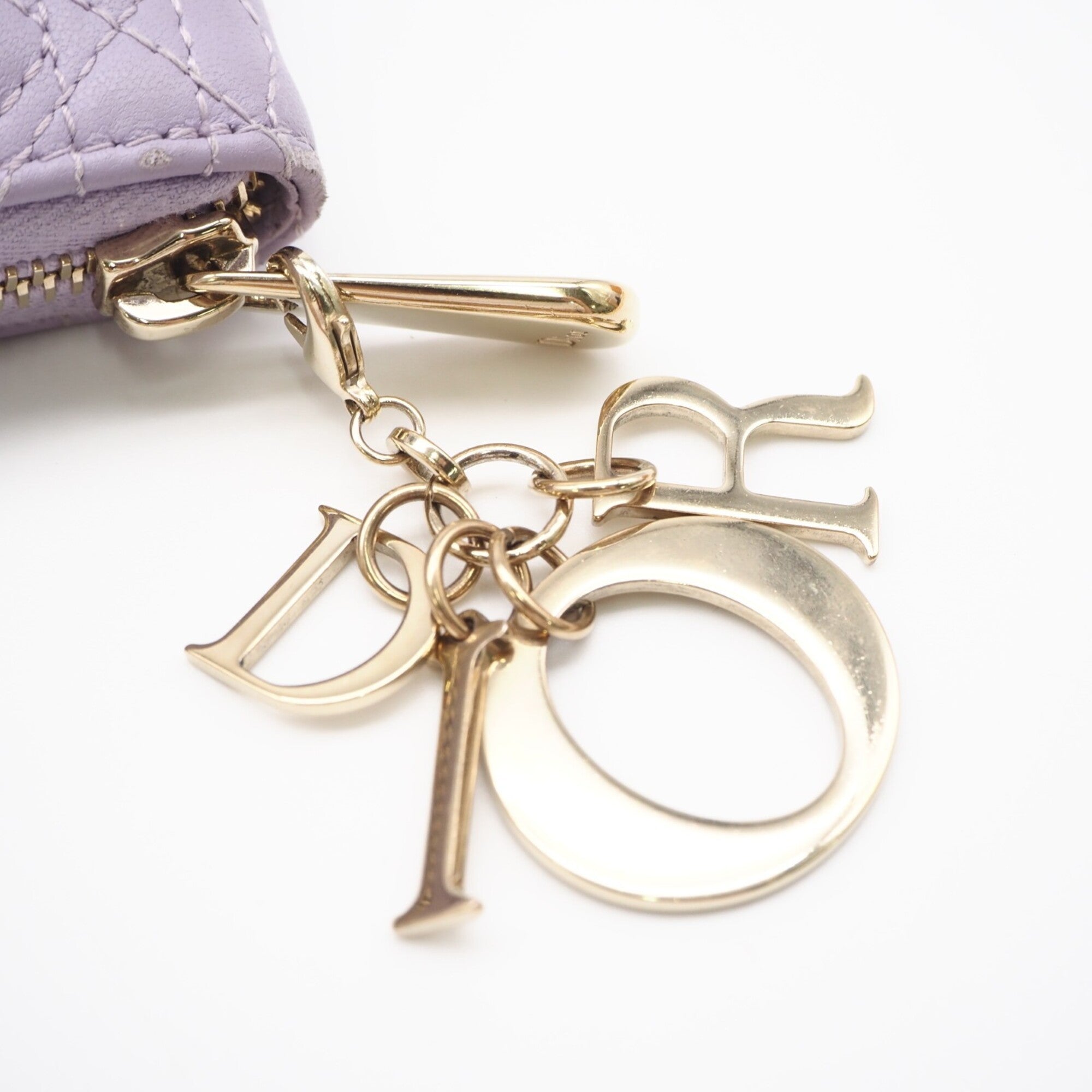 Christian Dior Lady Dior Purple Leather Long Wallet (Bi-Fold) (Pre-Owned)