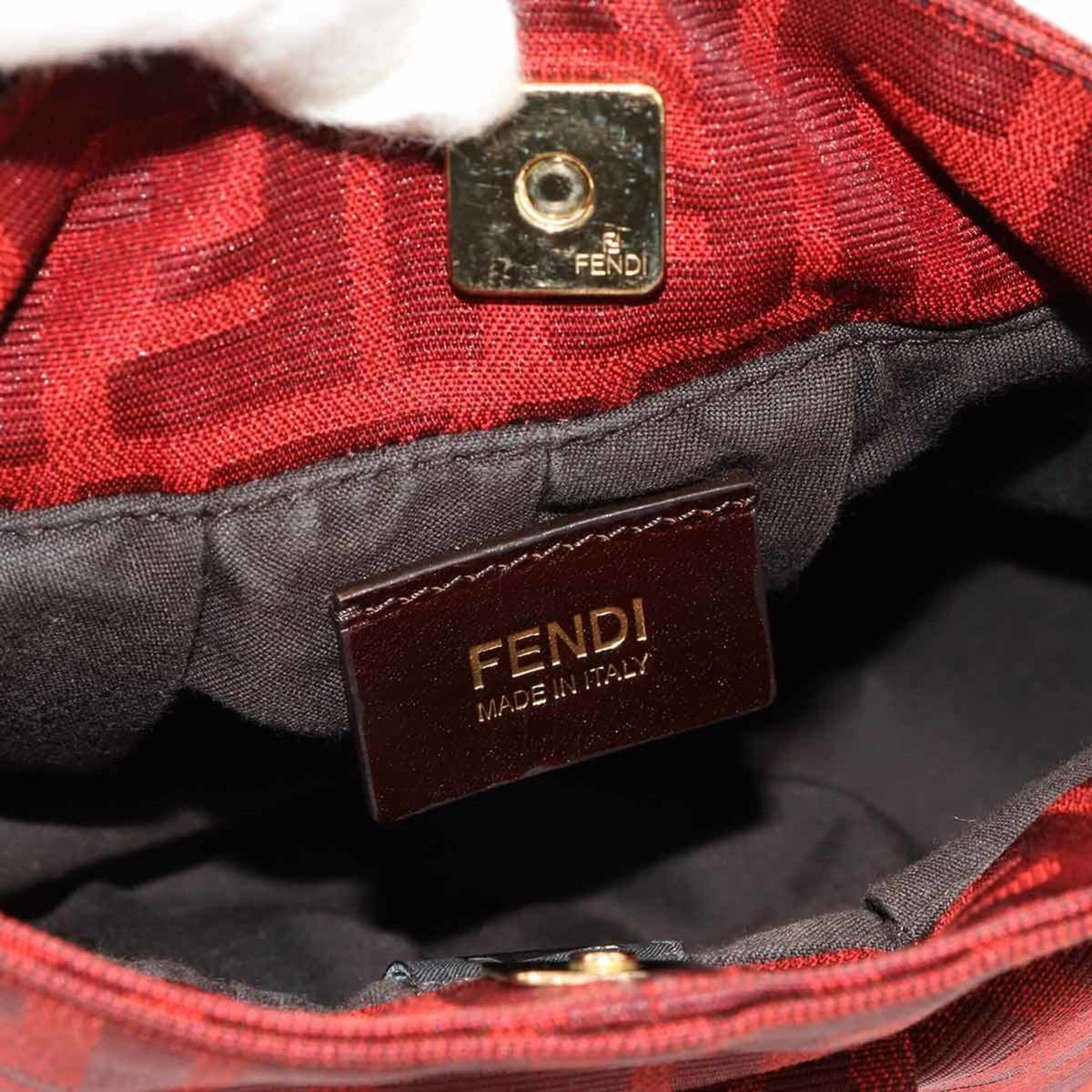 Fendi Red Color Canvas Leather Handbag (Pre-Owned)