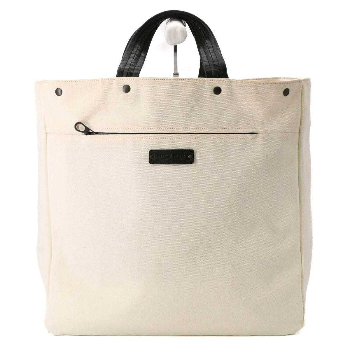 Bottega Veneta White Canvas Shoulder Bag Tote Bag (Pre-Owned)