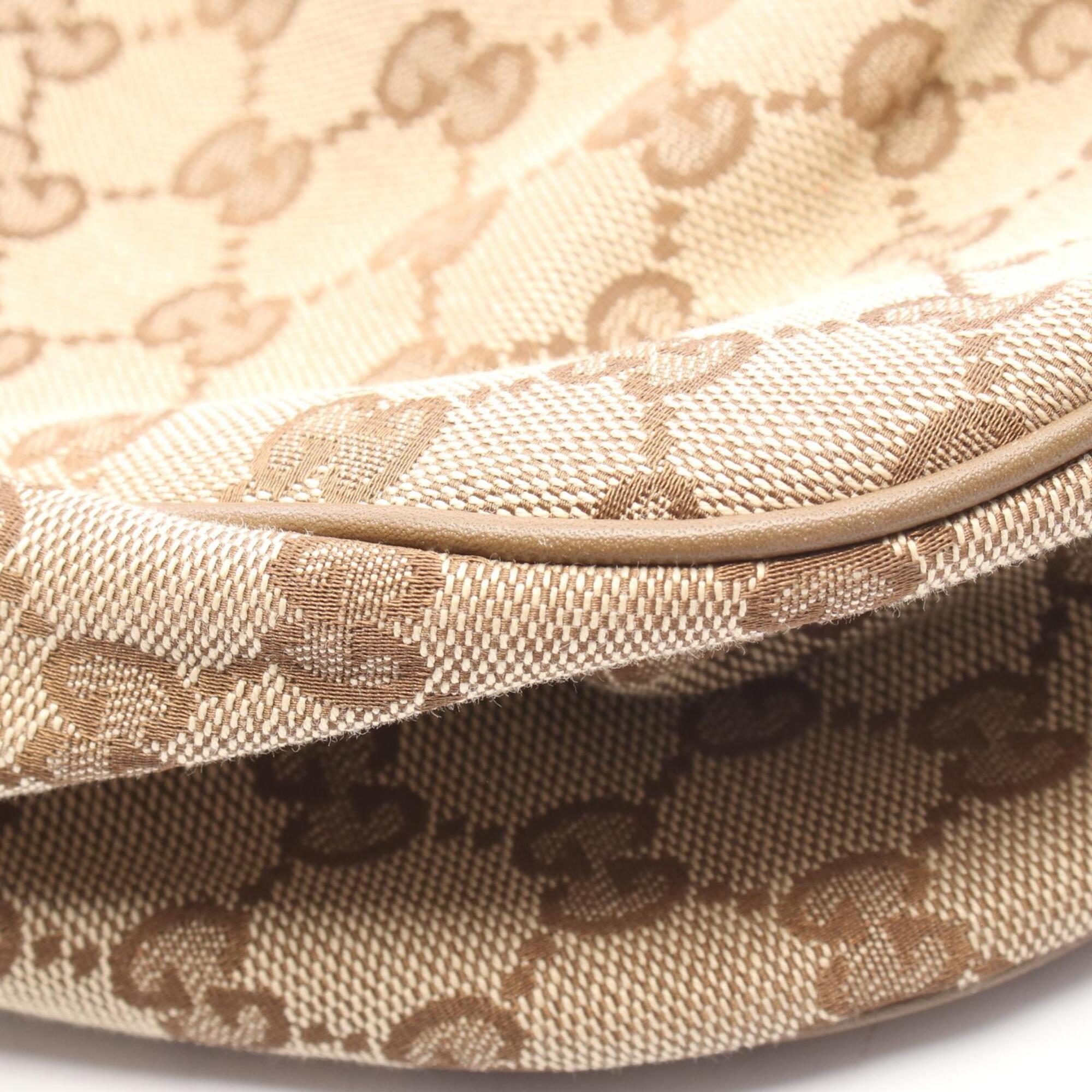 Gucci Beige Brown Canvas Leather Handbag Shoulder Bag (Pre-Owned)