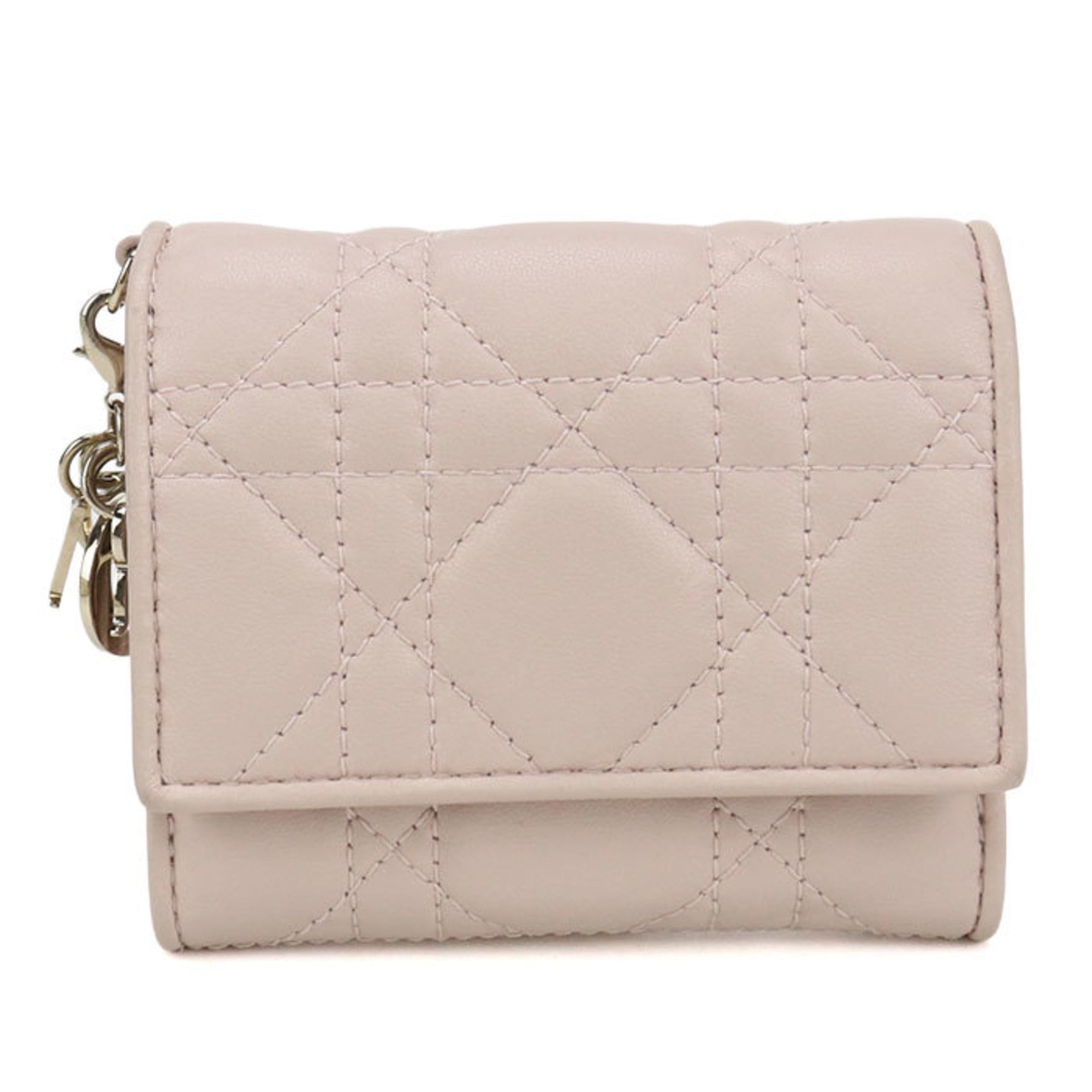 Christian Dior Lady Dior Pink Leather Wallet (Tri-Fold) (Pre-Owned)