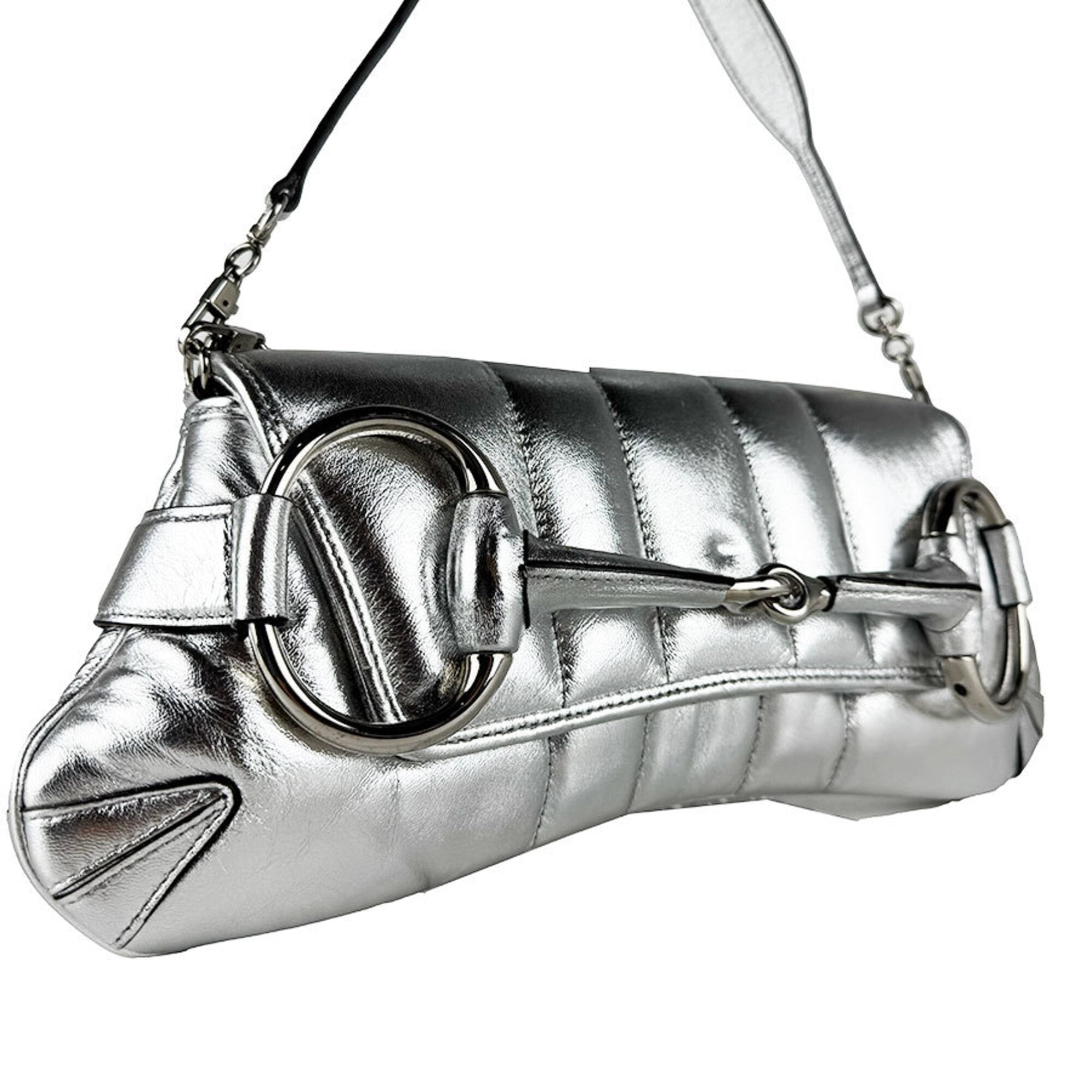 Gucci Silver Leather Shoulder Bag (Pre-Owned)