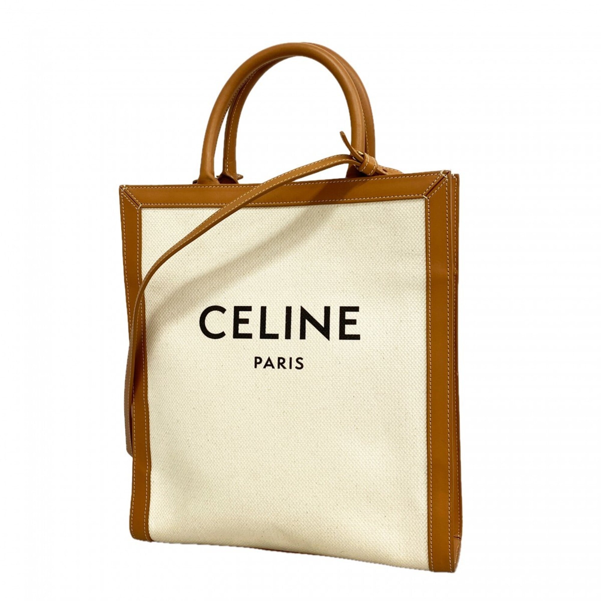 Celine Beige Brown Canvas Handbag (Pre-Owned)