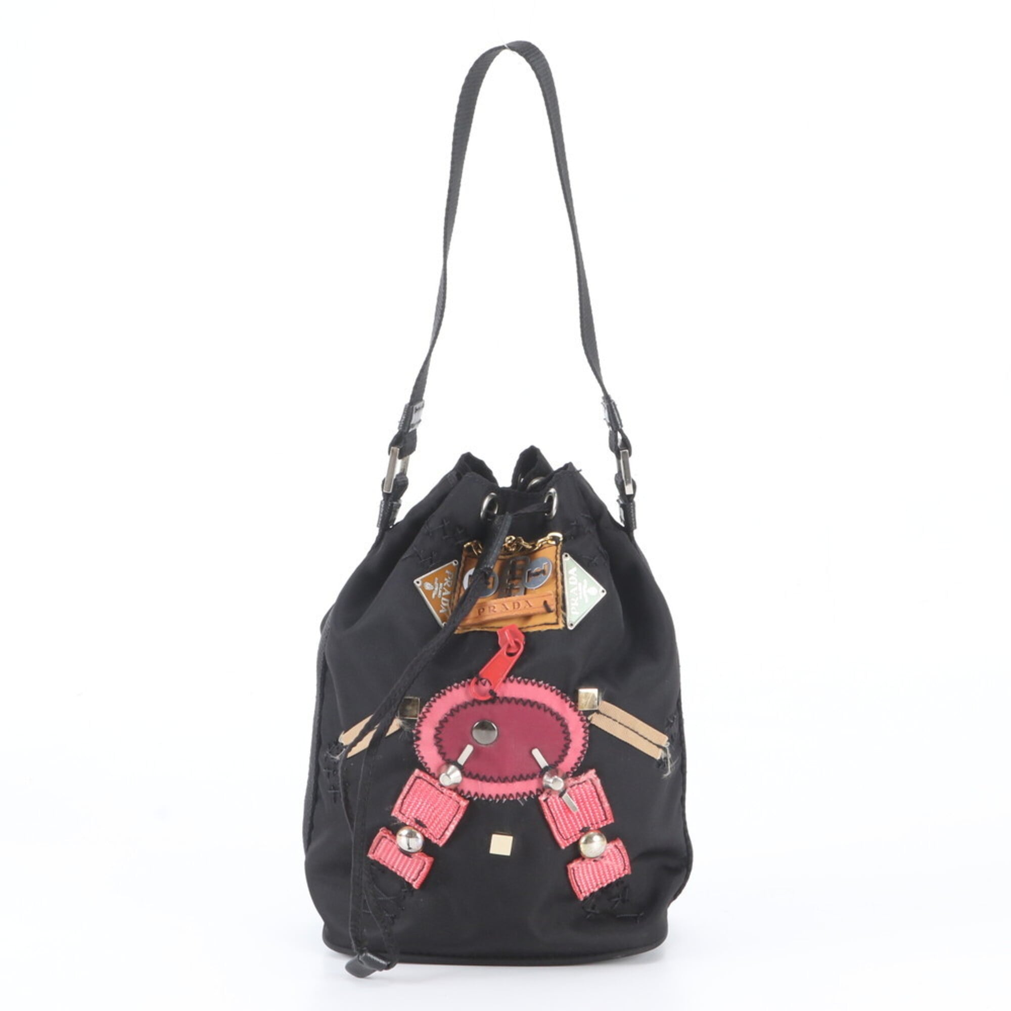 Prada Black Pink Nylon Leather Handbag (Pre-Owned)