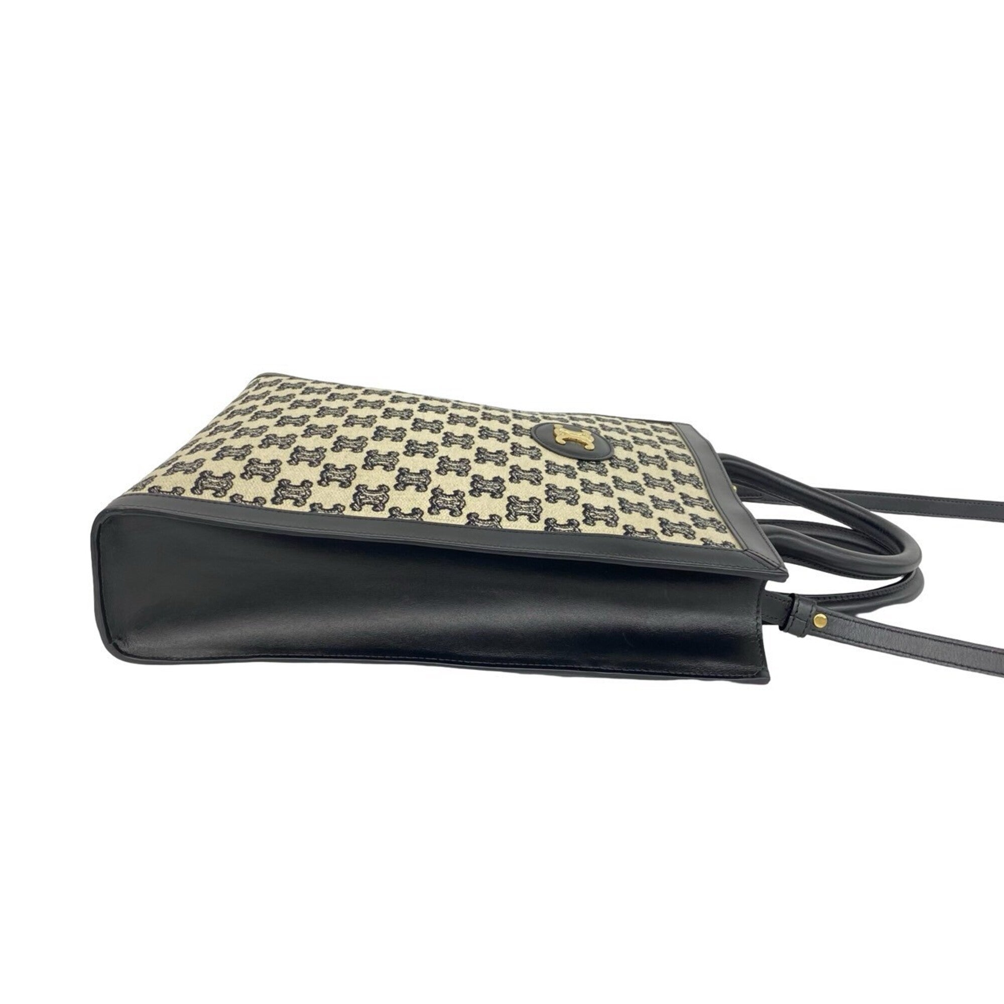 Celine Black Ivory Canvas Leather Handbag Shoulder Bag (Pre-Owned)
